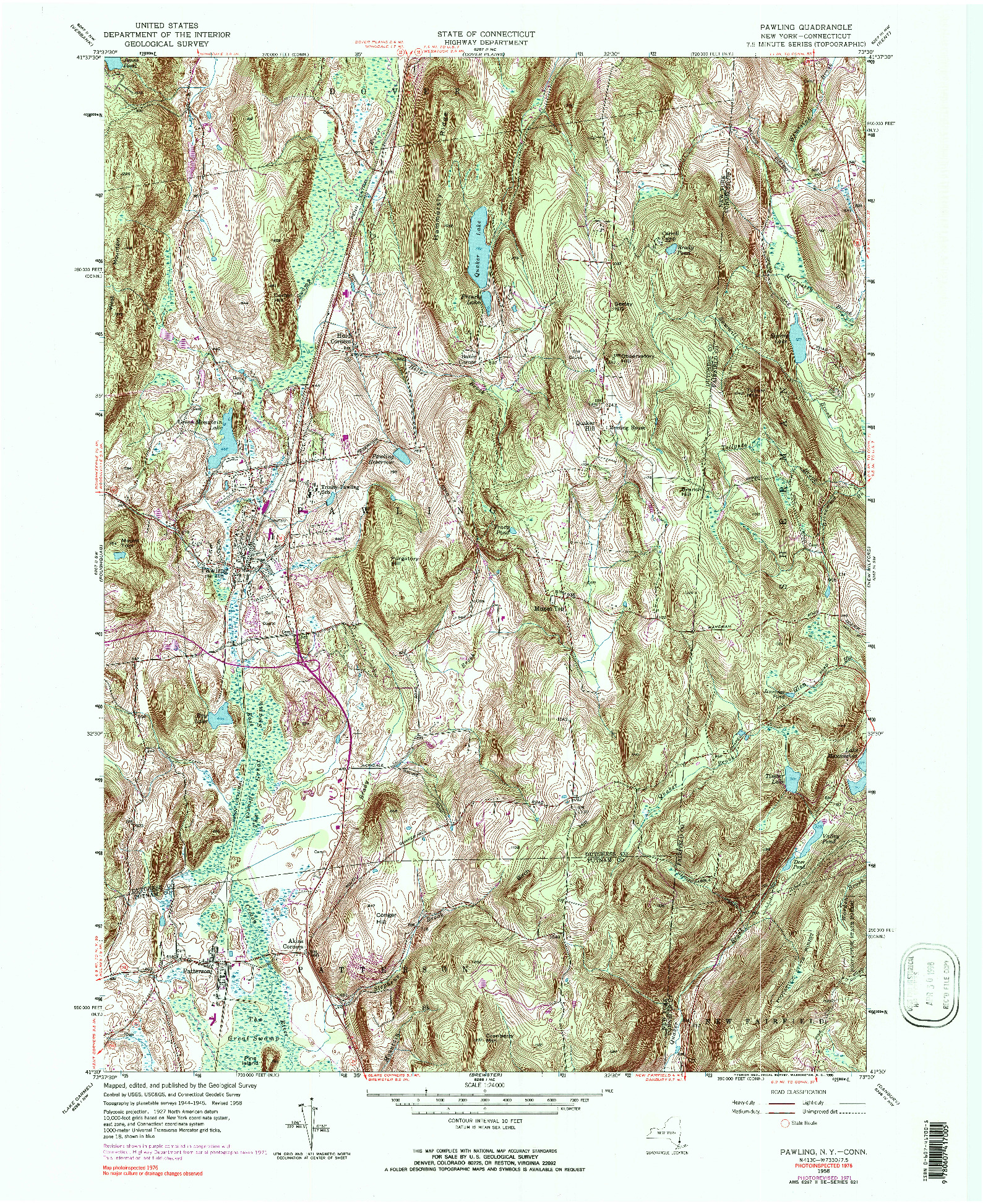 USGS 1:24000-SCALE QUADRANGLE FOR PAWLING, NY 1958