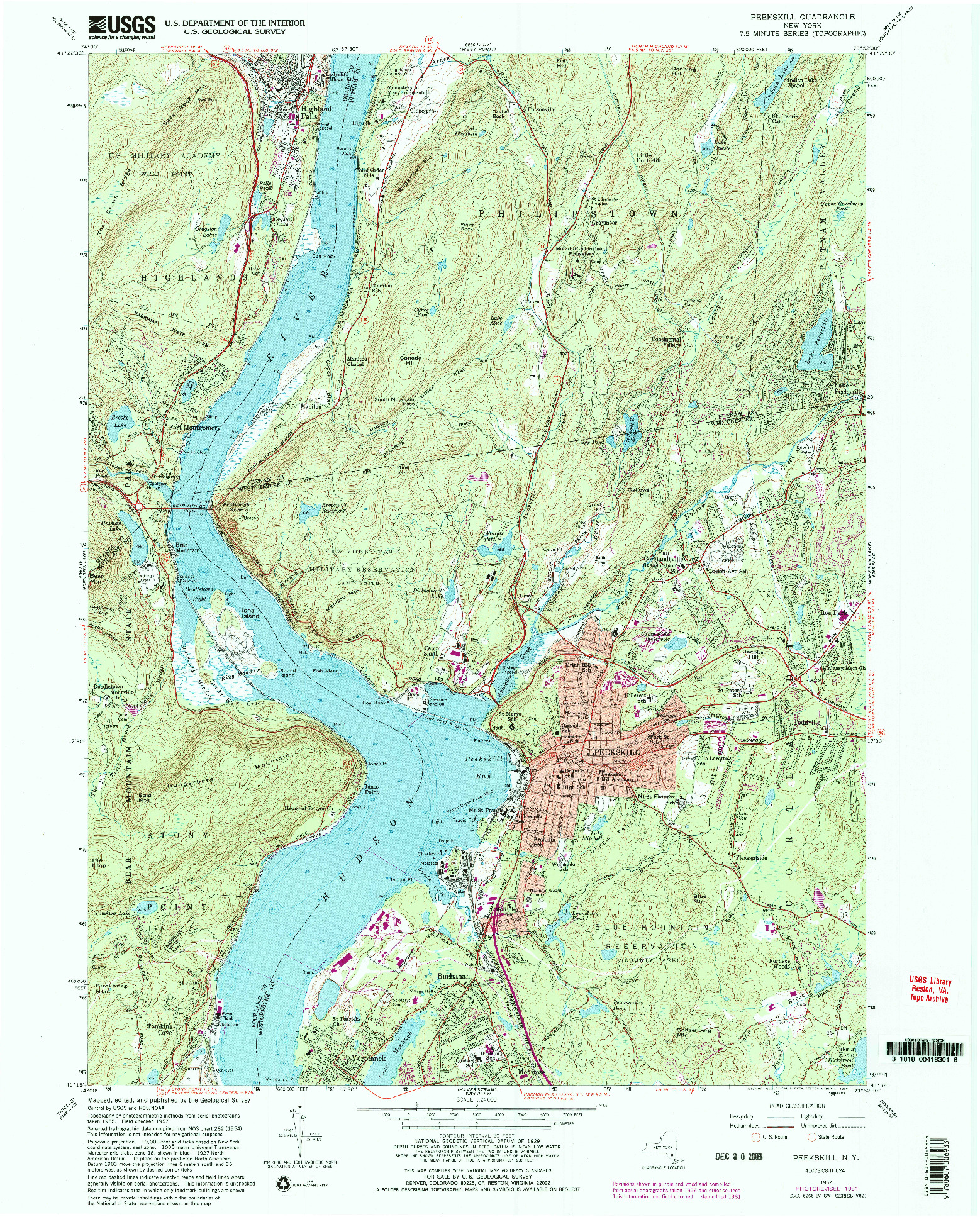 USGS 1:24000-SCALE QUADRANGLE FOR PEEKSKILL, NY 1957