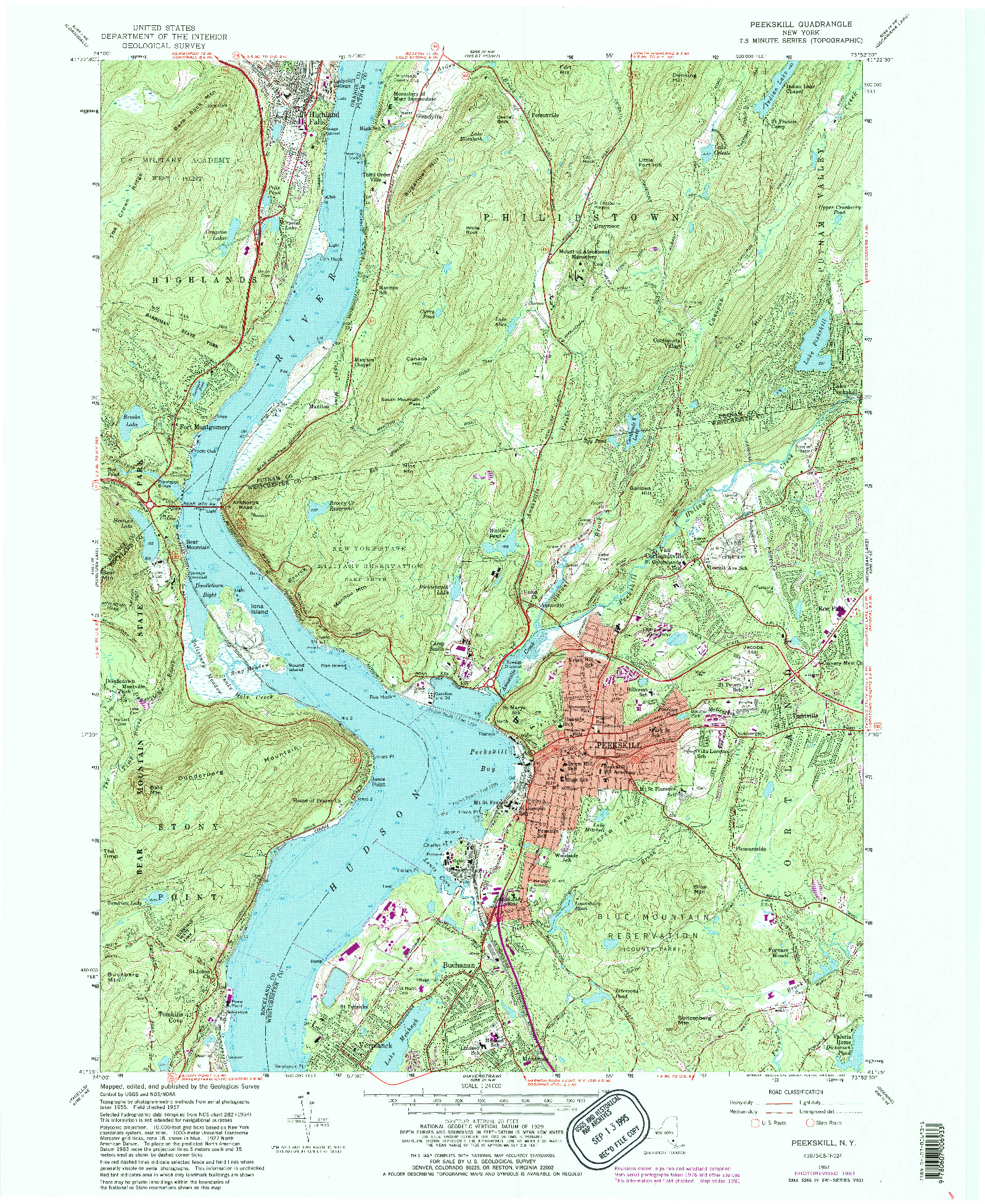 USGS 1:24000-SCALE QUADRANGLE FOR PEEKSKILL, NY 1957