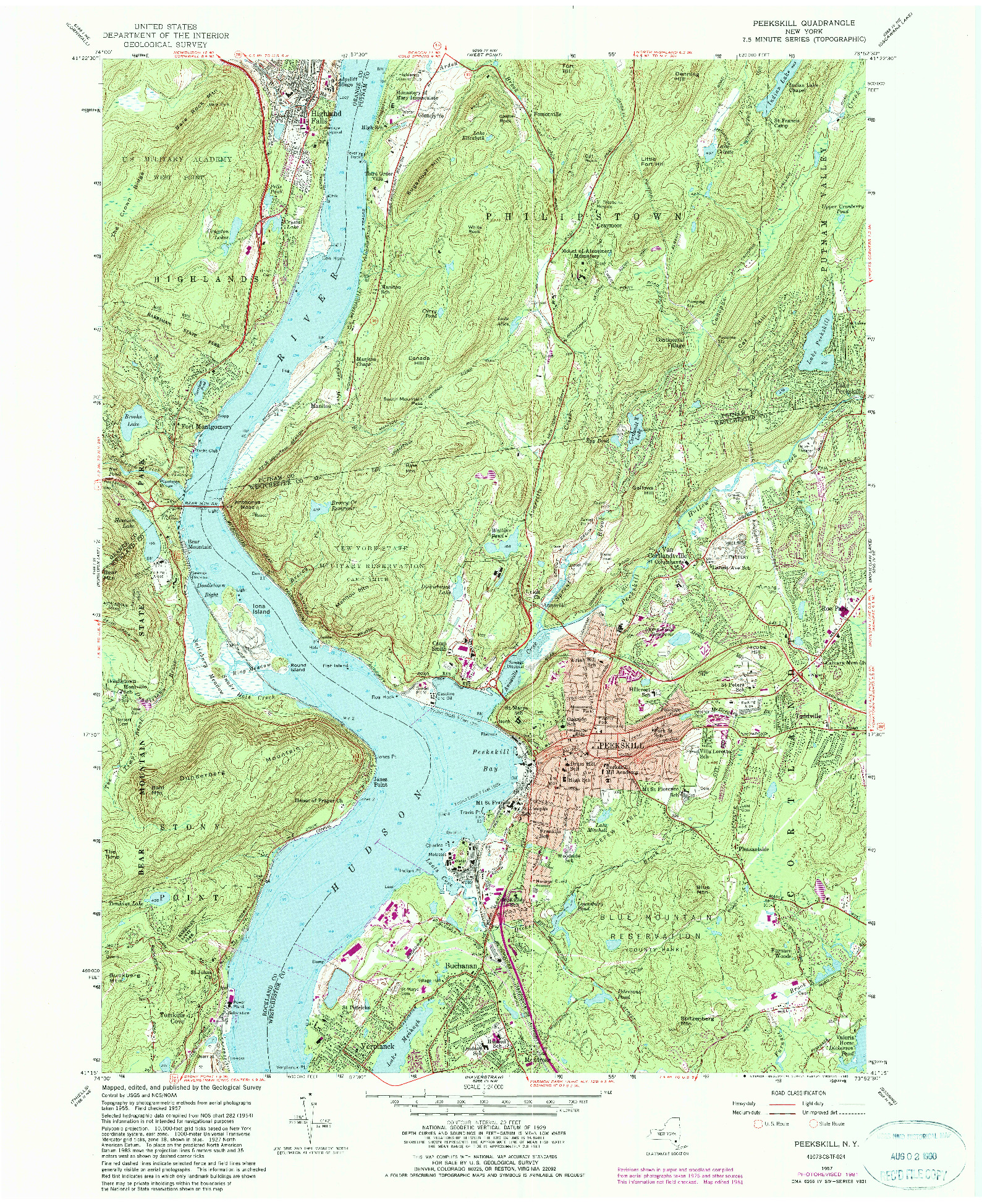 USGS 1:24000-SCALE QUADRANGLE FOR PEEKSKILL, NY 1957