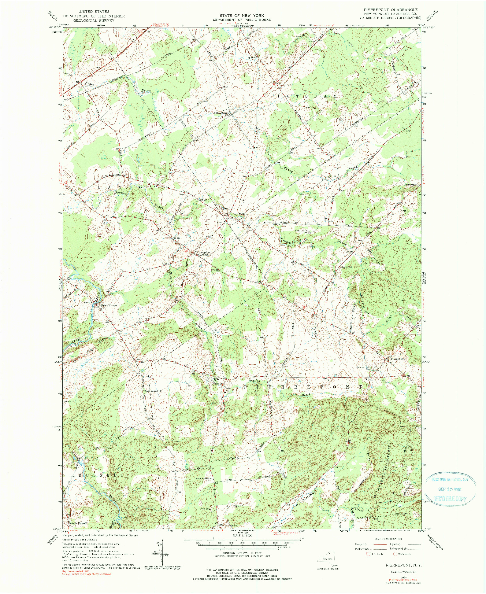 USGS 1:24000-SCALE QUADRANGLE FOR PIERREPONT, NY 1964