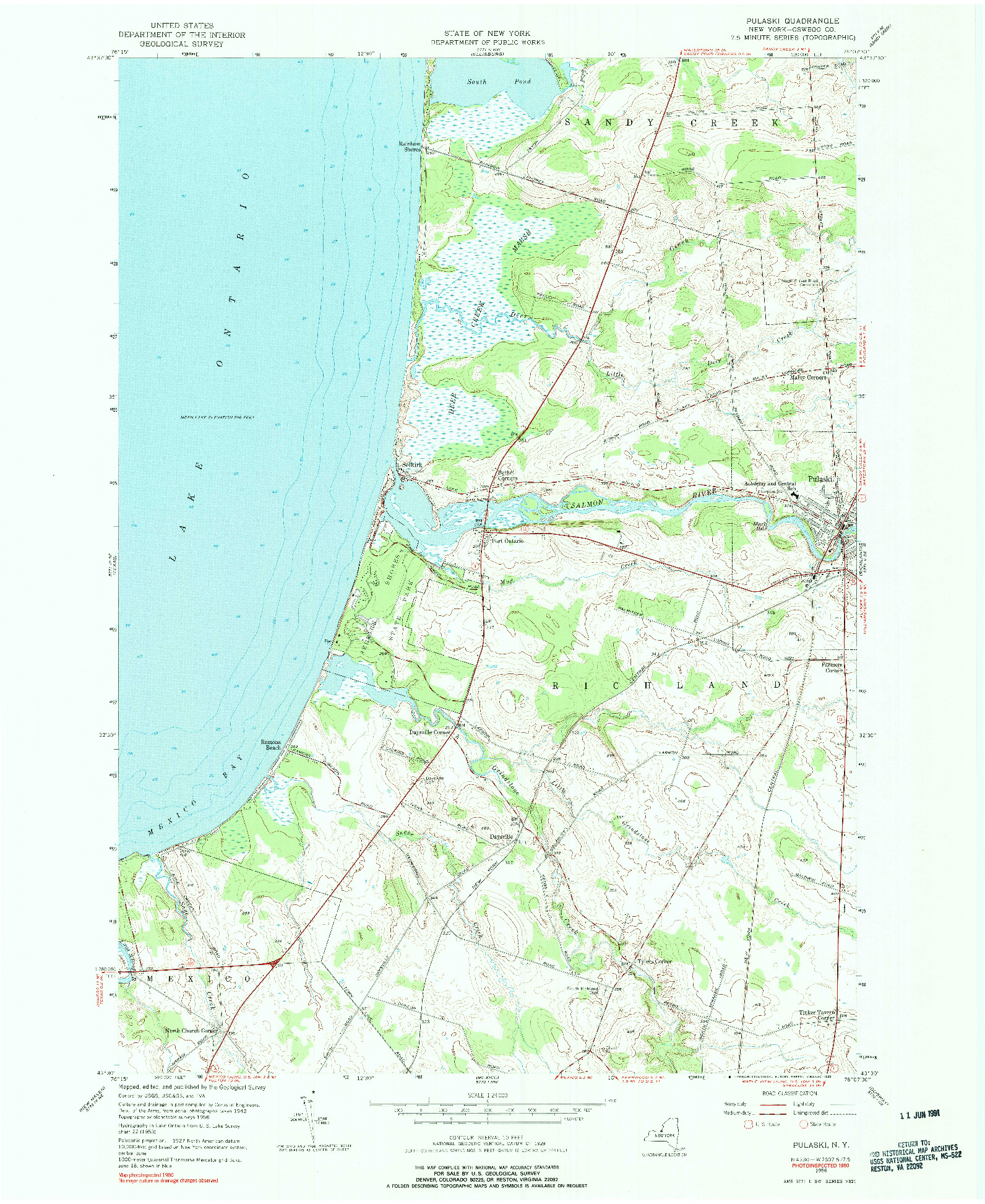 USGS 1:24000-SCALE QUADRANGLE FOR PULASKI, NY 1956