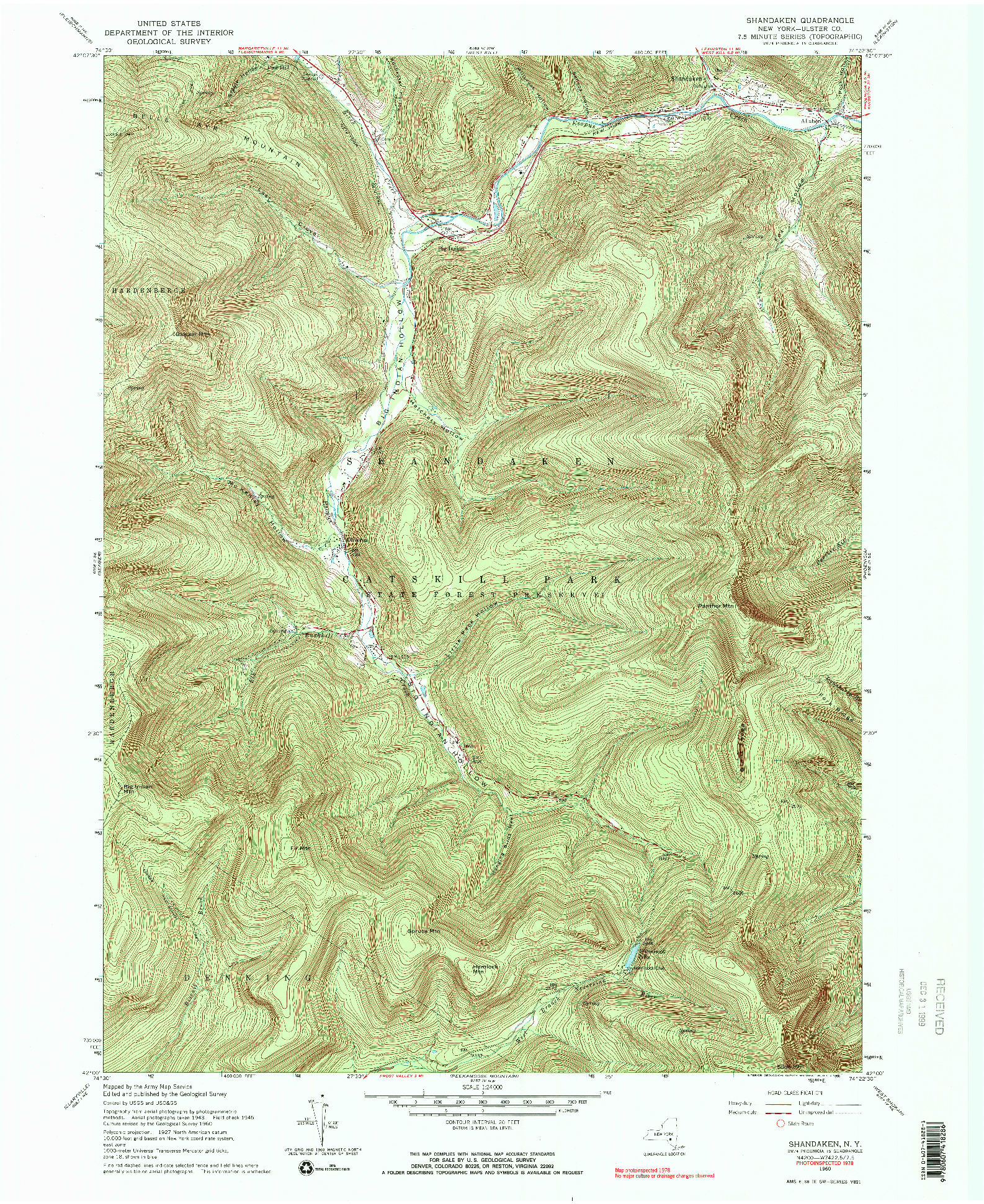USGS 1:24000-SCALE QUADRANGLE FOR SHANDAKEN, NY 1960