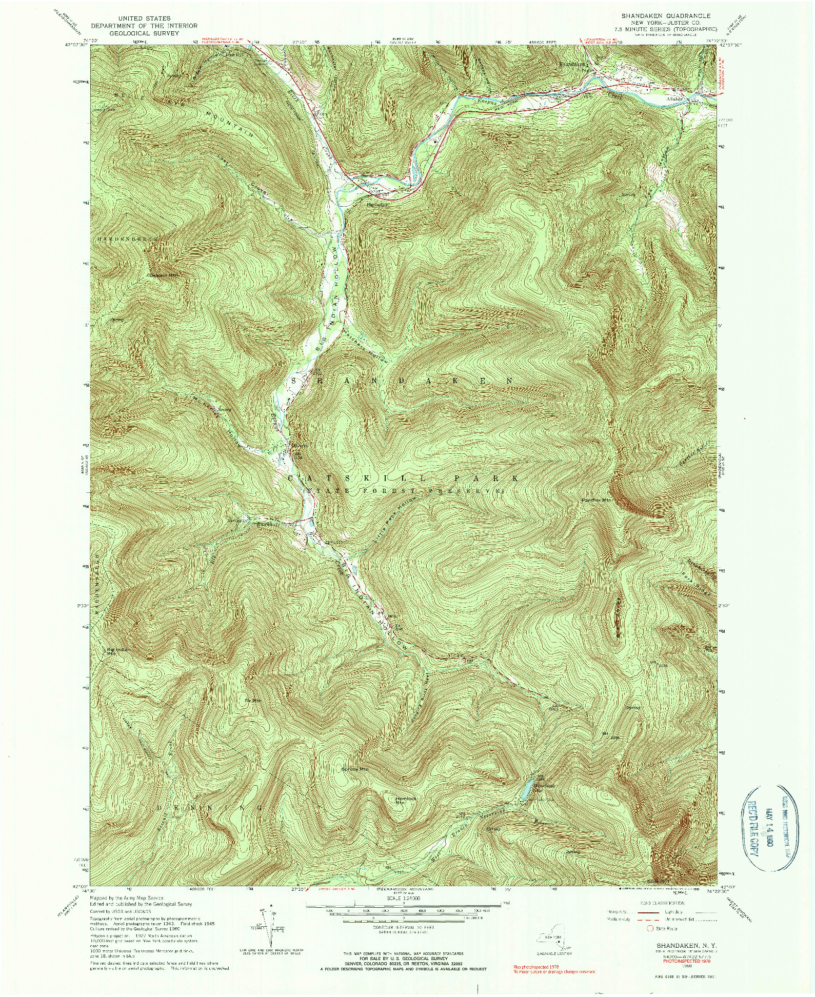 USGS 1:24000-SCALE QUADRANGLE FOR SHANDAKEN, NY 1960