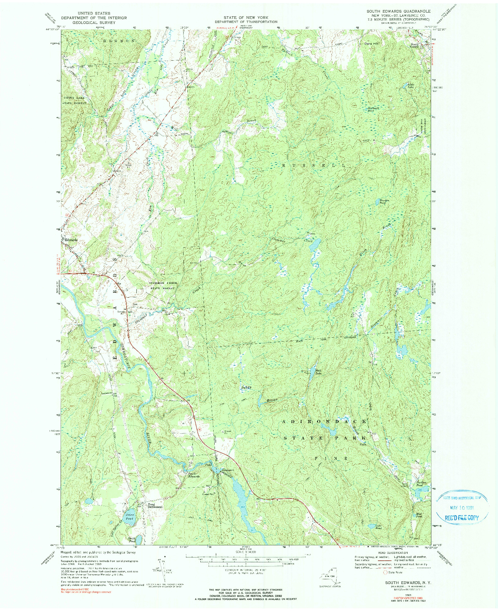 USGS 1:24000-SCALE QUADRANGLE FOR SOUTH EDWARDS, NY 1969