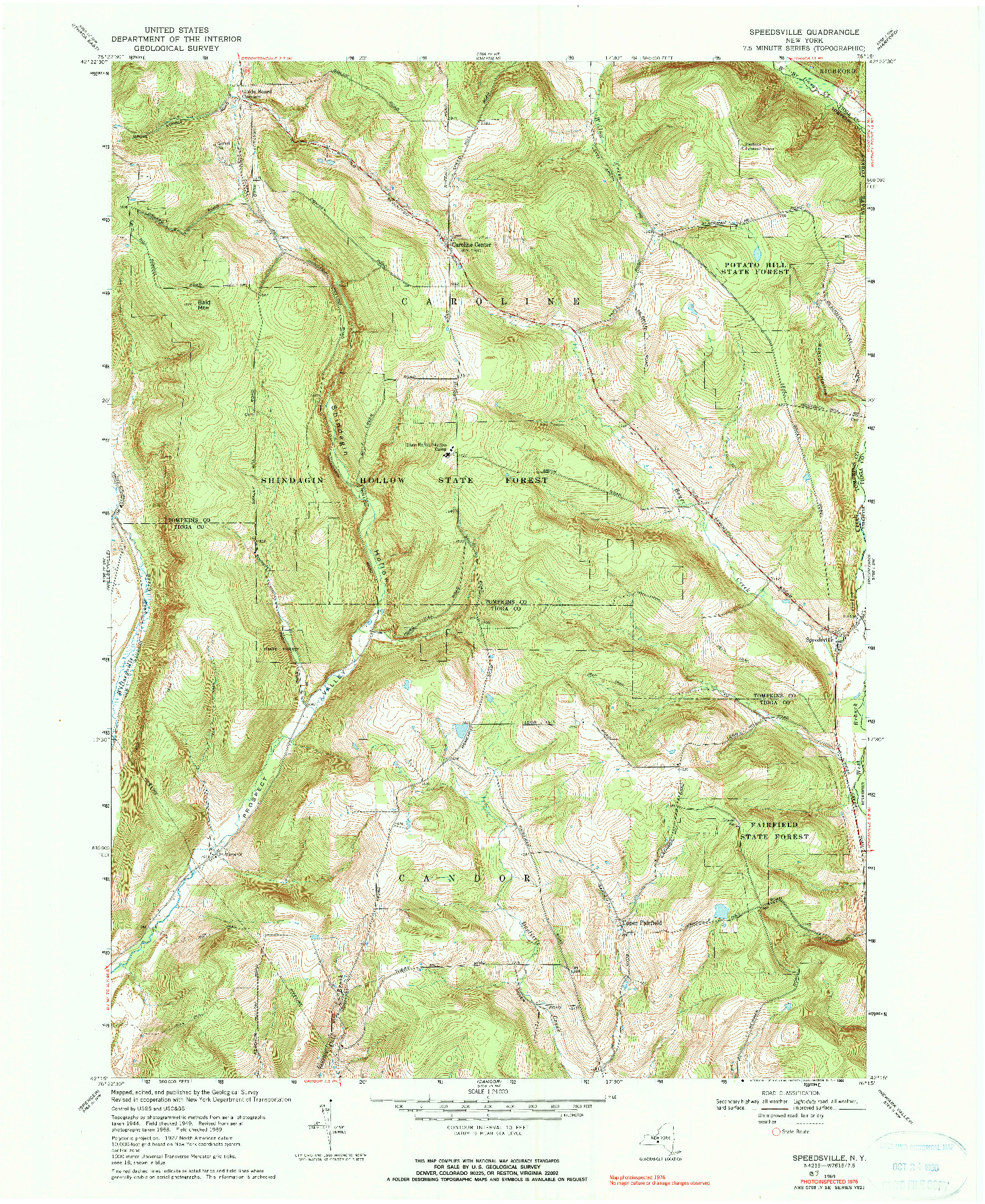 USGS 1:24000-SCALE QUADRANGLE FOR SPEEDSVILLE, NY 1969