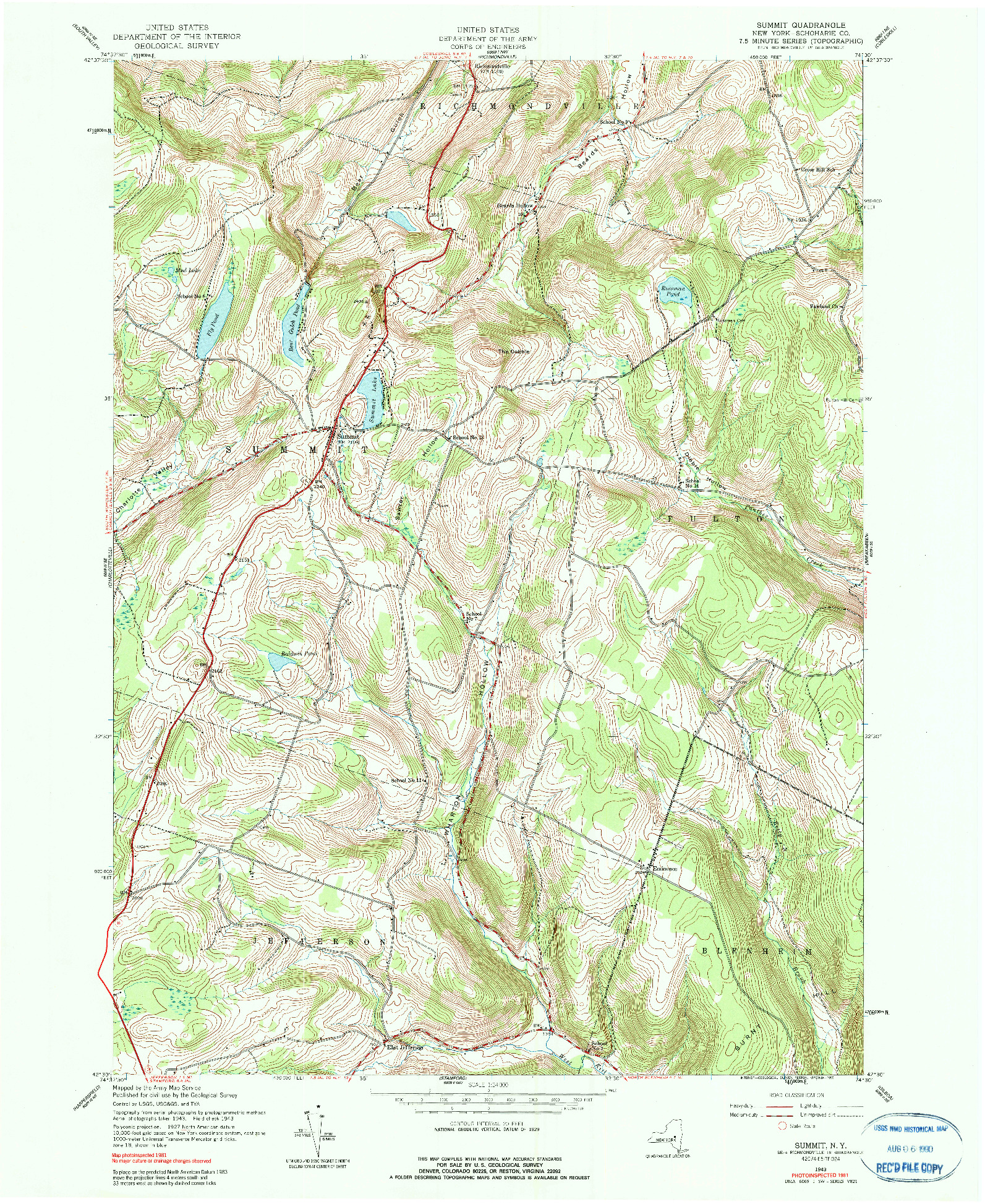 USGS 1:24000-SCALE QUADRANGLE FOR SUMMIT, NY 1943