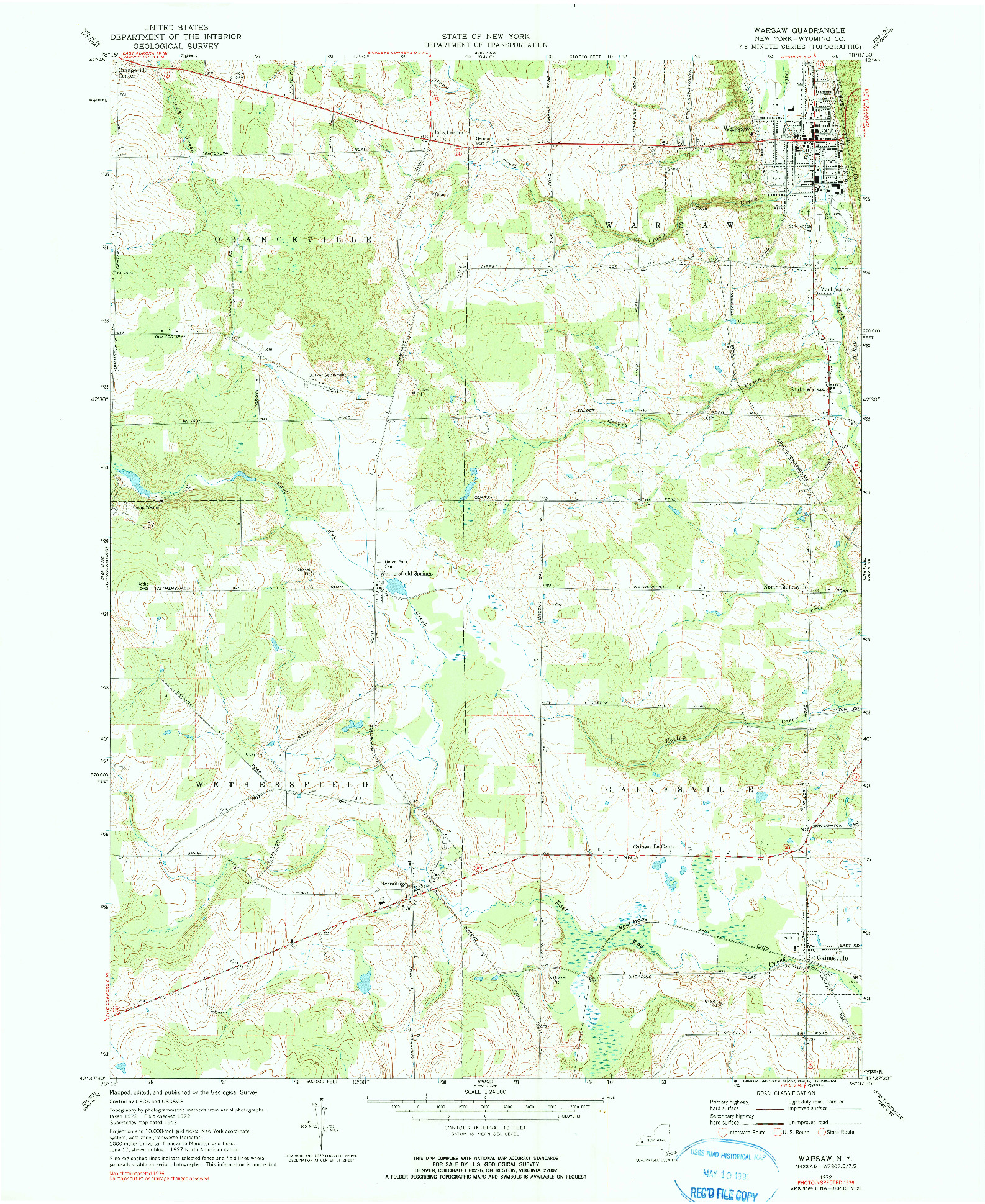 USGS 1:24000-SCALE QUADRANGLE FOR WARSAW, NY 1972