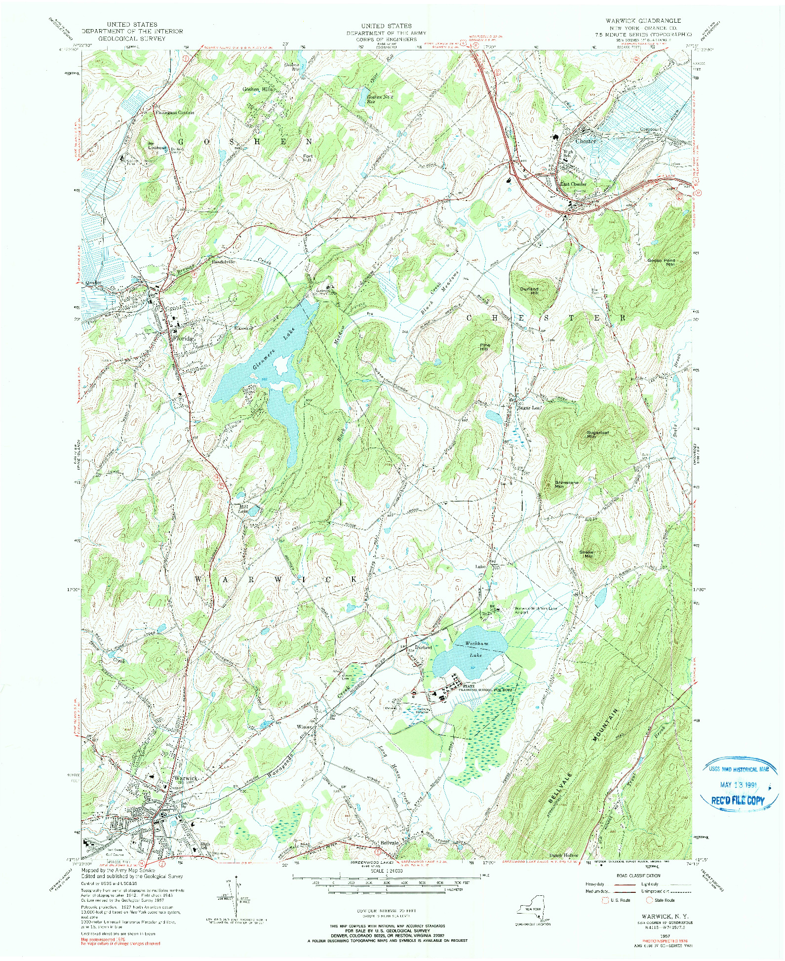 USGS 1:24000-SCALE QUADRANGLE FOR WARWICK, NY 1957