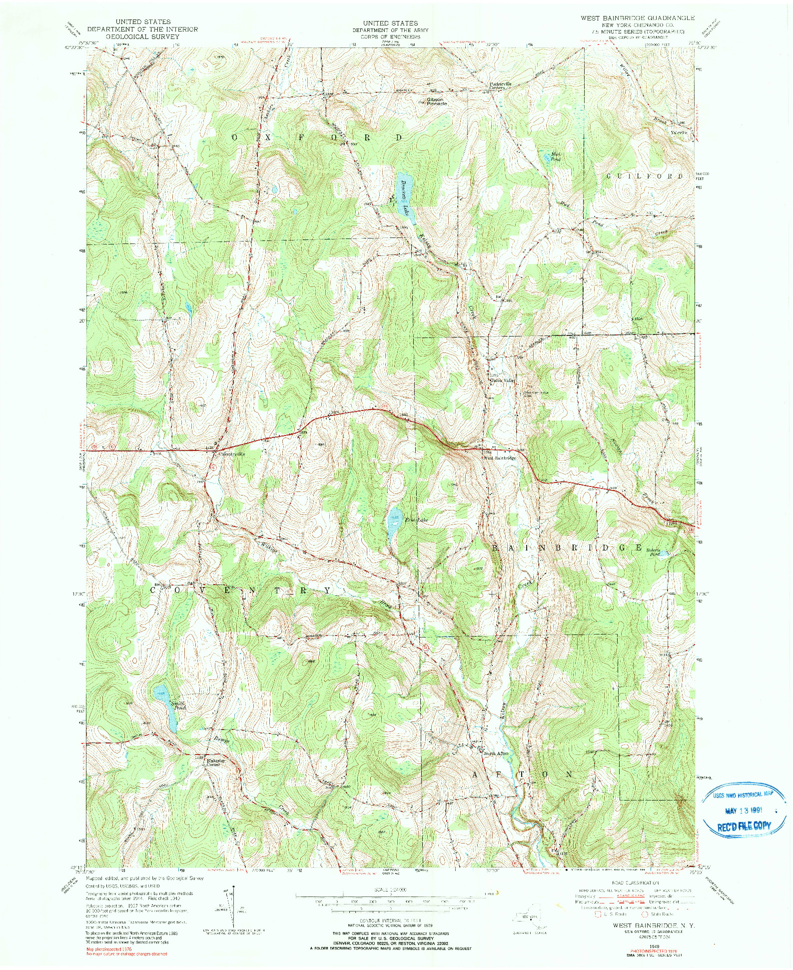 USGS 1:24000-SCALE QUADRANGLE FOR WEST BAINBRIDGE, NY 1949