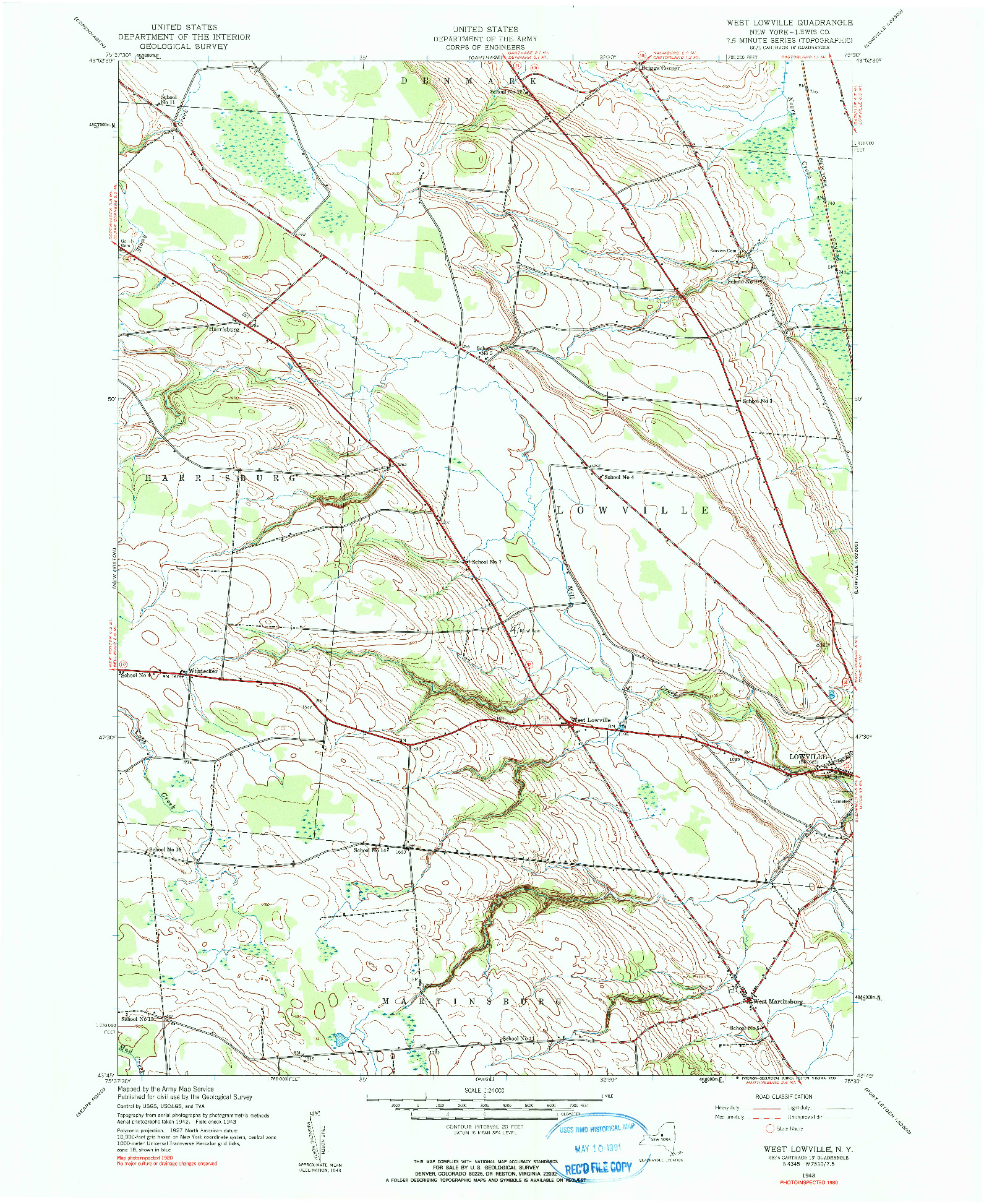 USGS 1:24000-SCALE QUADRANGLE FOR WEST LOWVILLE, NY 1943