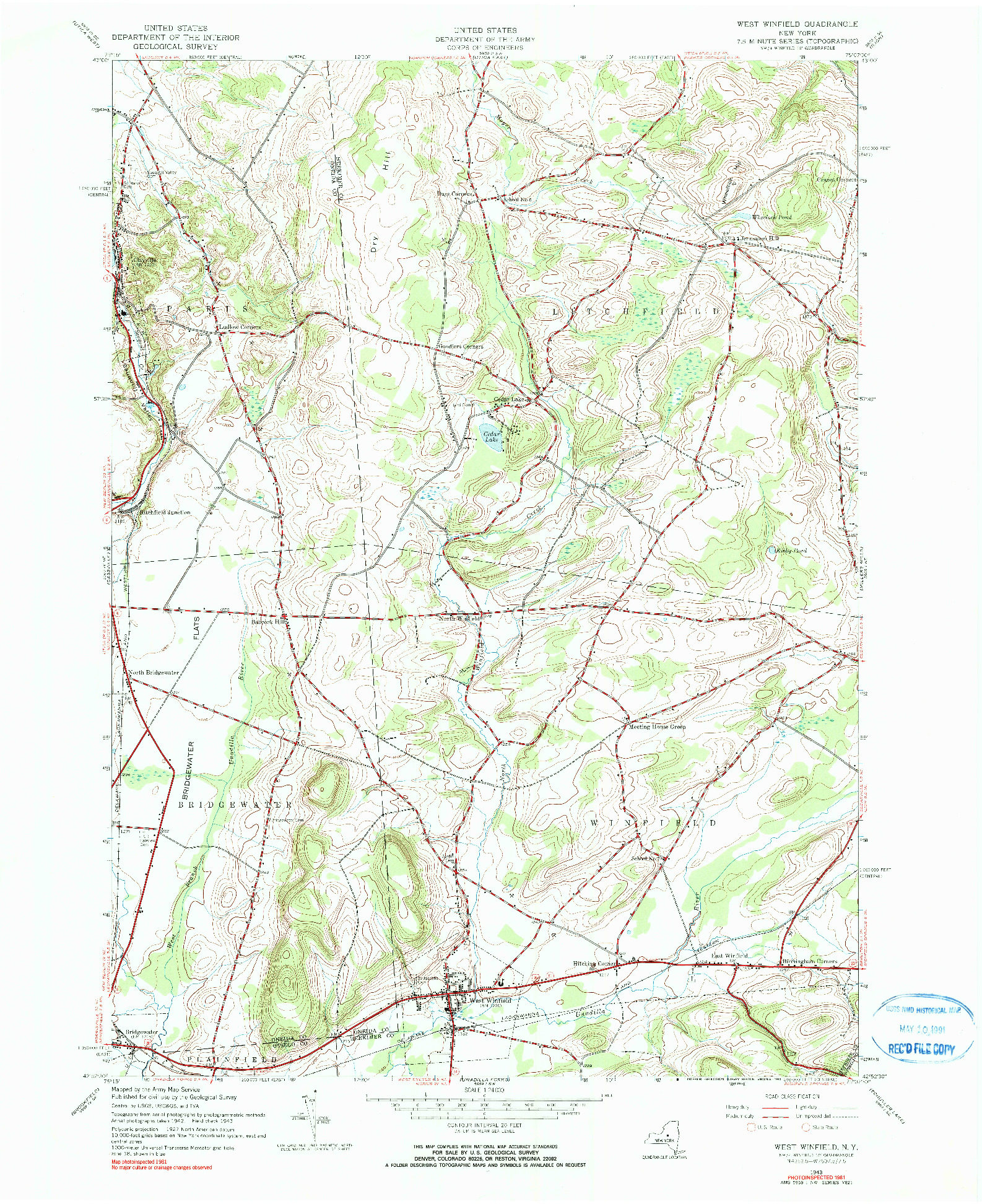 USGS 1:24000-SCALE QUADRANGLE FOR WEST WINFIELD, NY 1943