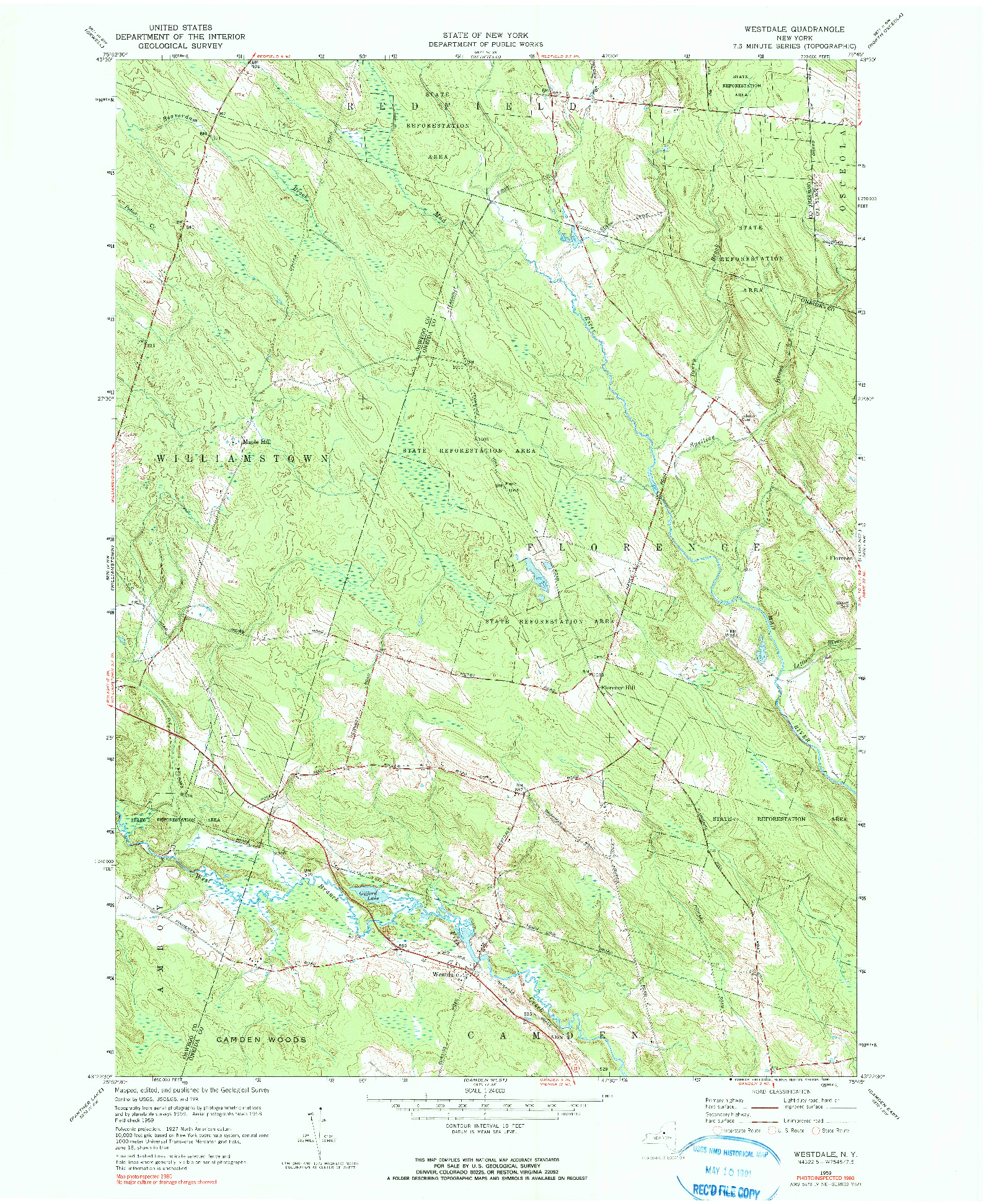 USGS 1:24000-SCALE QUADRANGLE FOR WESTDALE, NY 1959