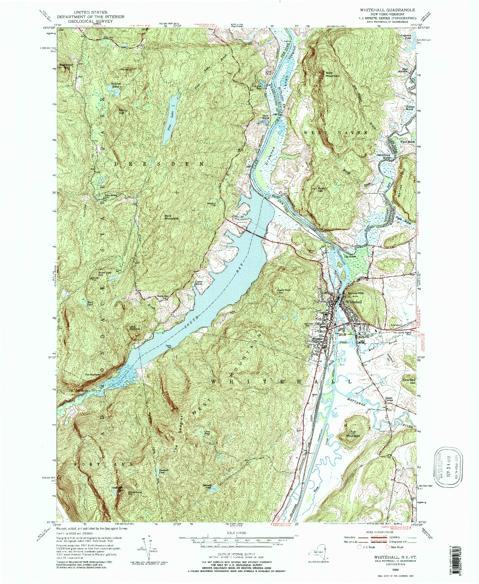 USGS 1:24000-SCALE QUADRANGLE FOR WHITEHALL, NY 1950