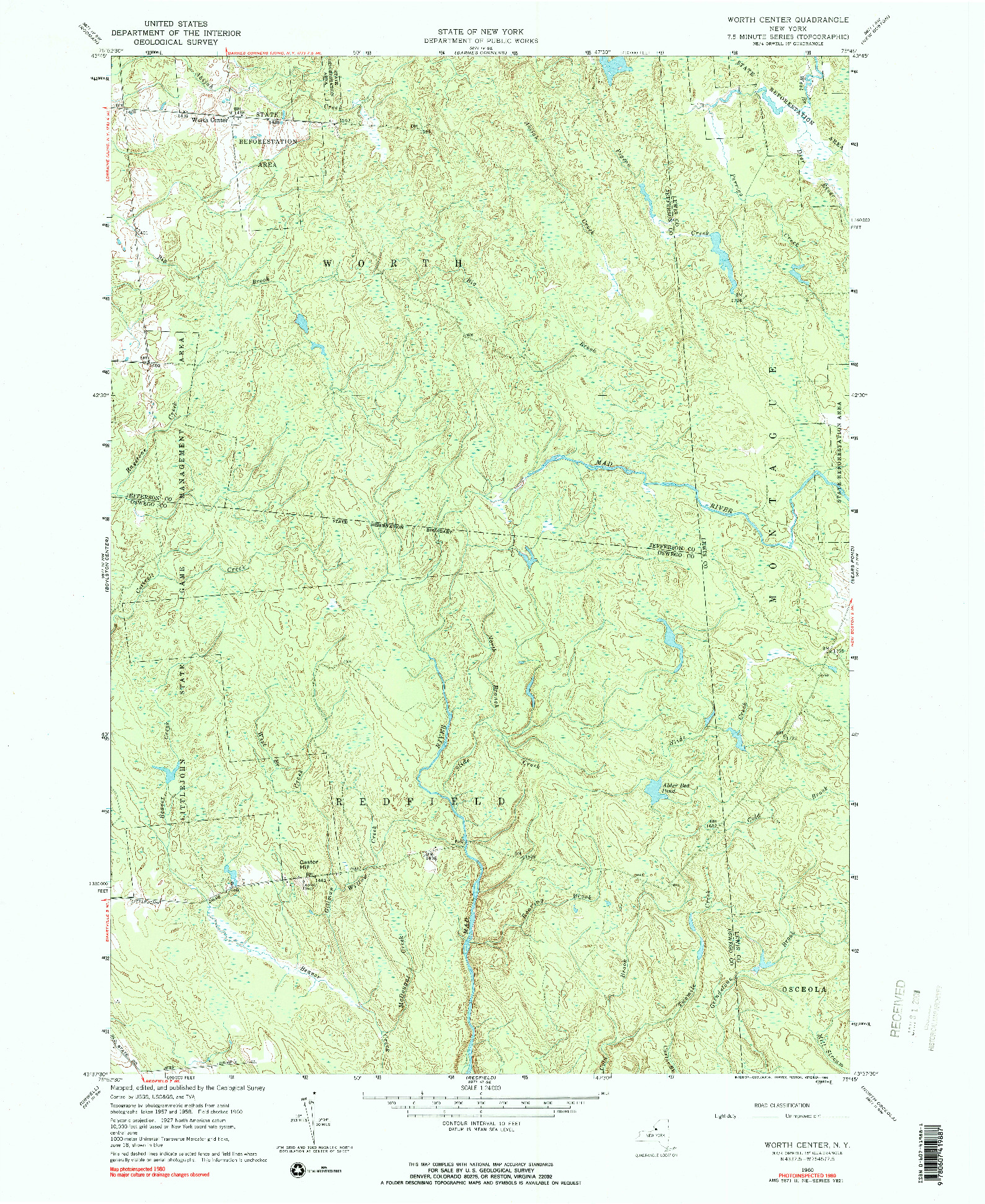 USGS 1:24000-SCALE QUADRANGLE FOR WORTH CENTER, NY 1960