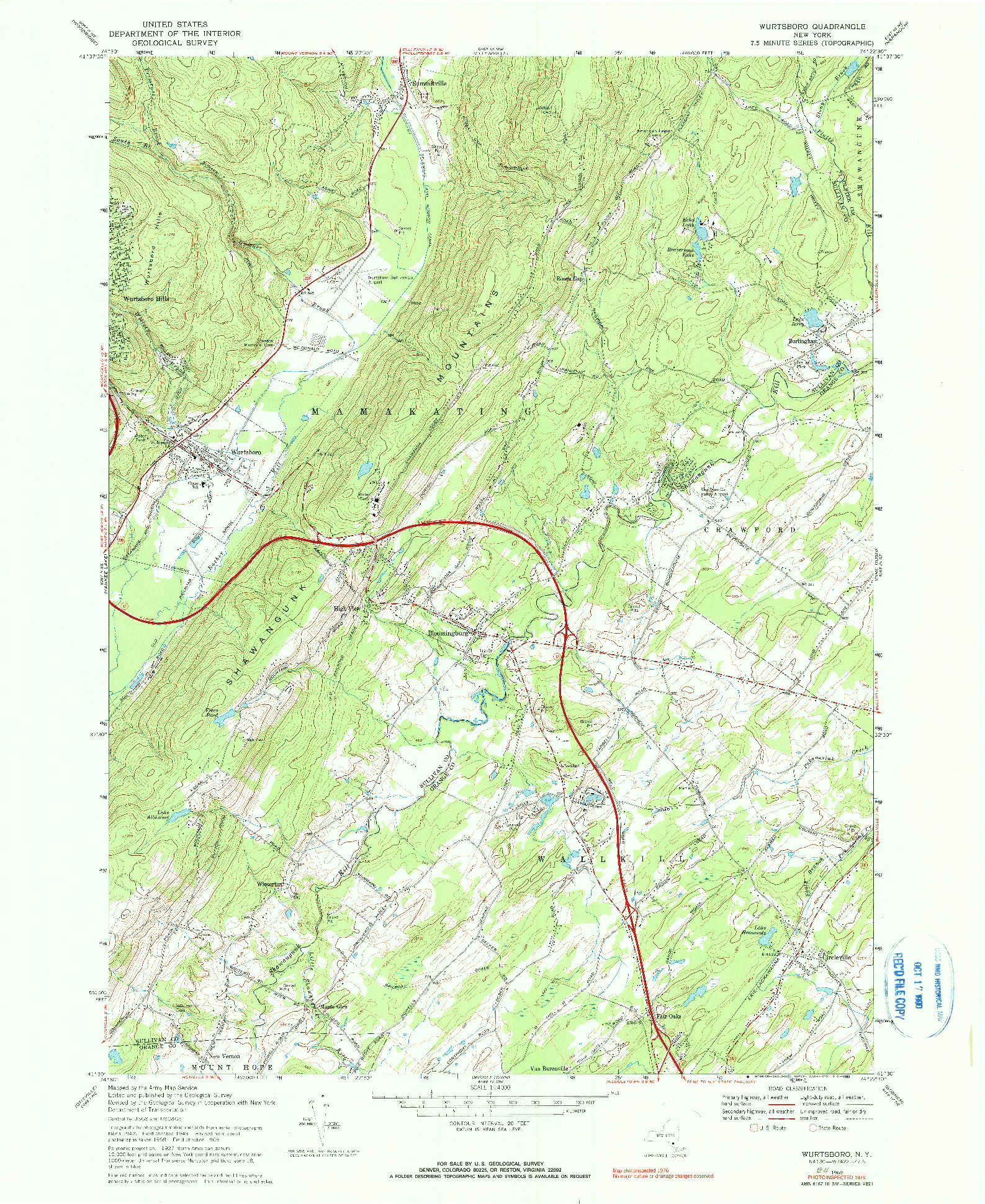 USGS 1:24000-SCALE QUADRANGLE FOR WURTSBORO, NY 1969