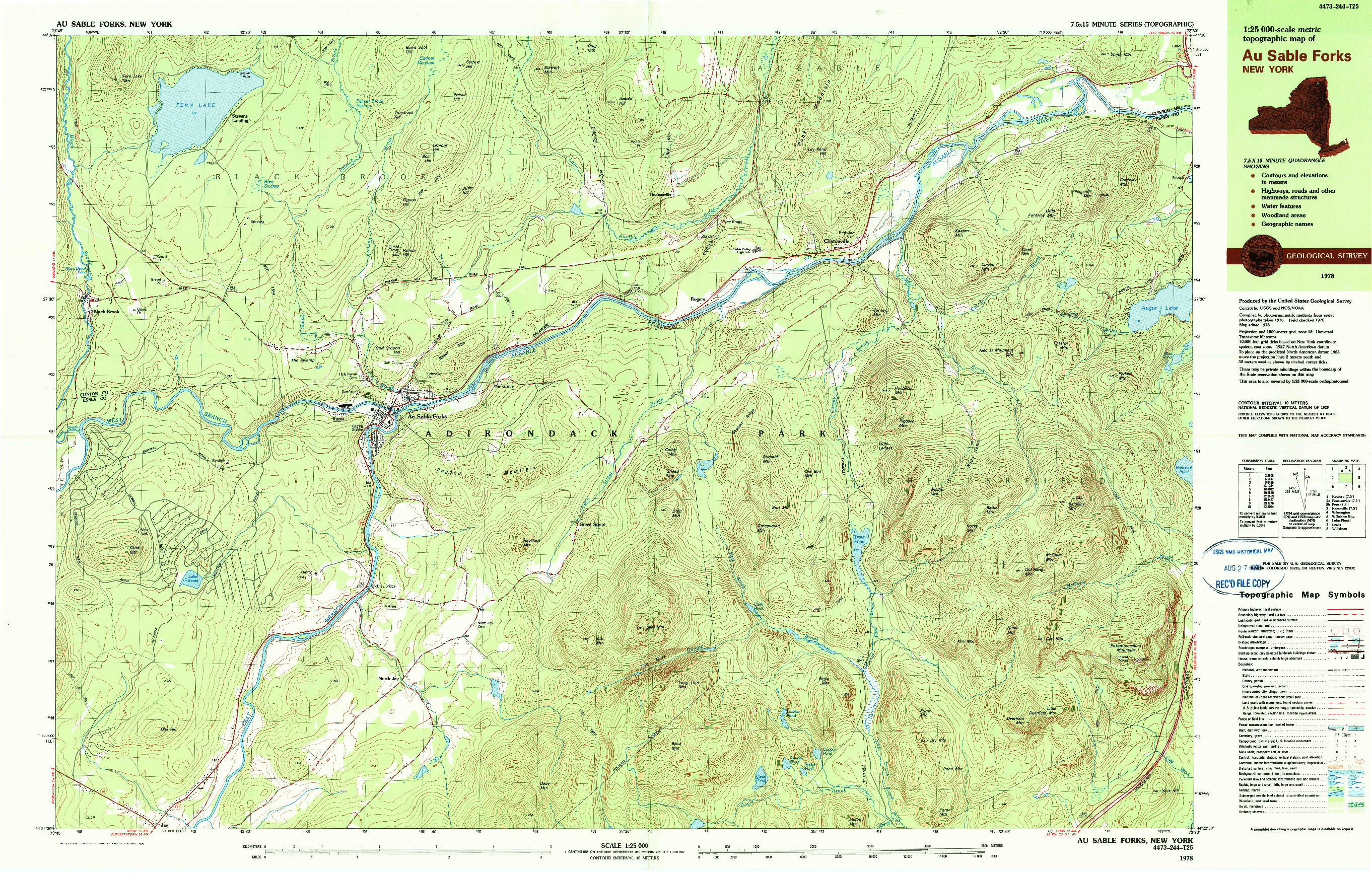 USGS 1:25000-SCALE QUADRANGLE FOR AU SABLE FORKS, NY 1978