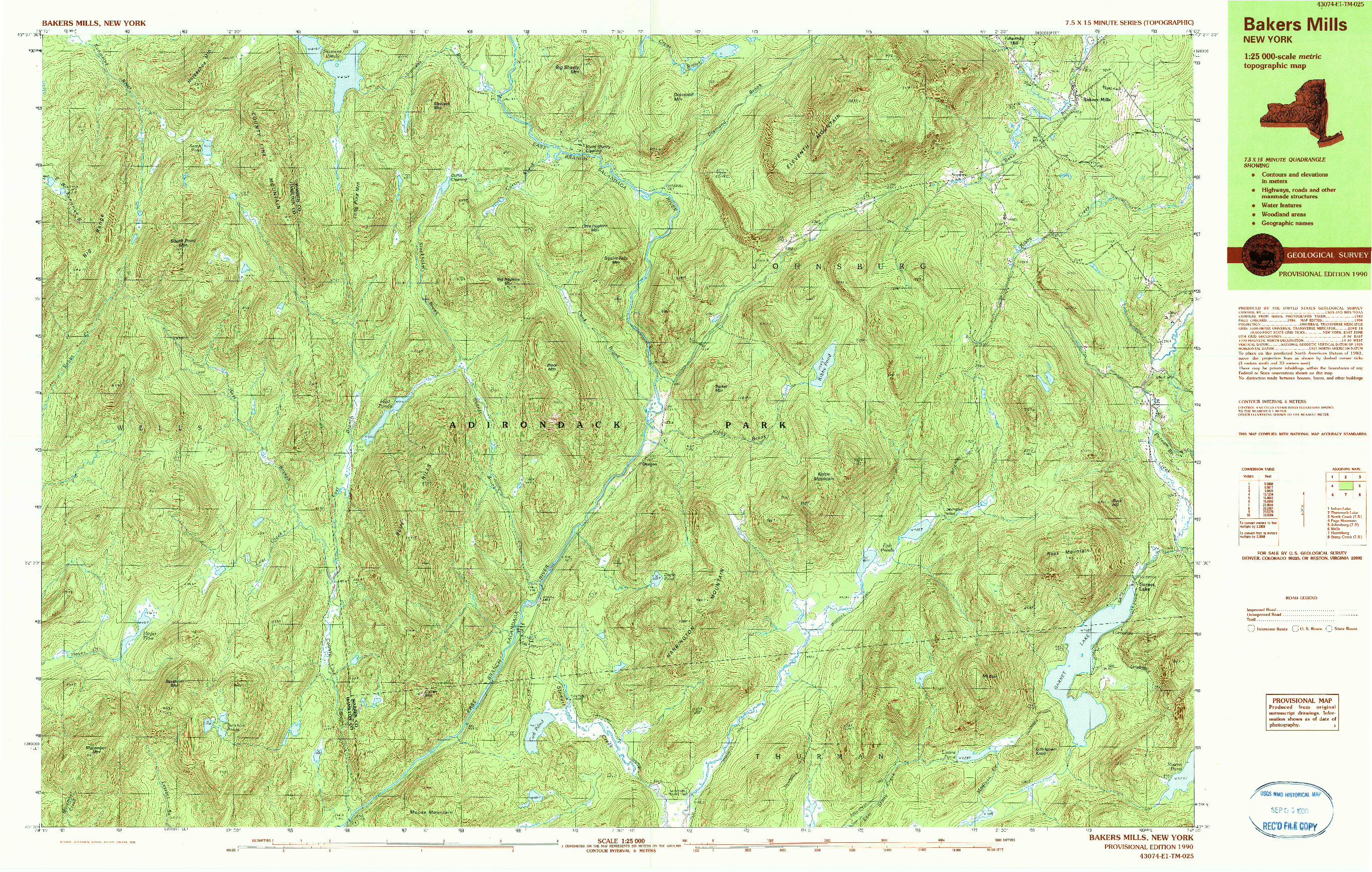 USGS 1:25000-SCALE QUADRANGLE FOR BAKERS MILLS, NY 1990