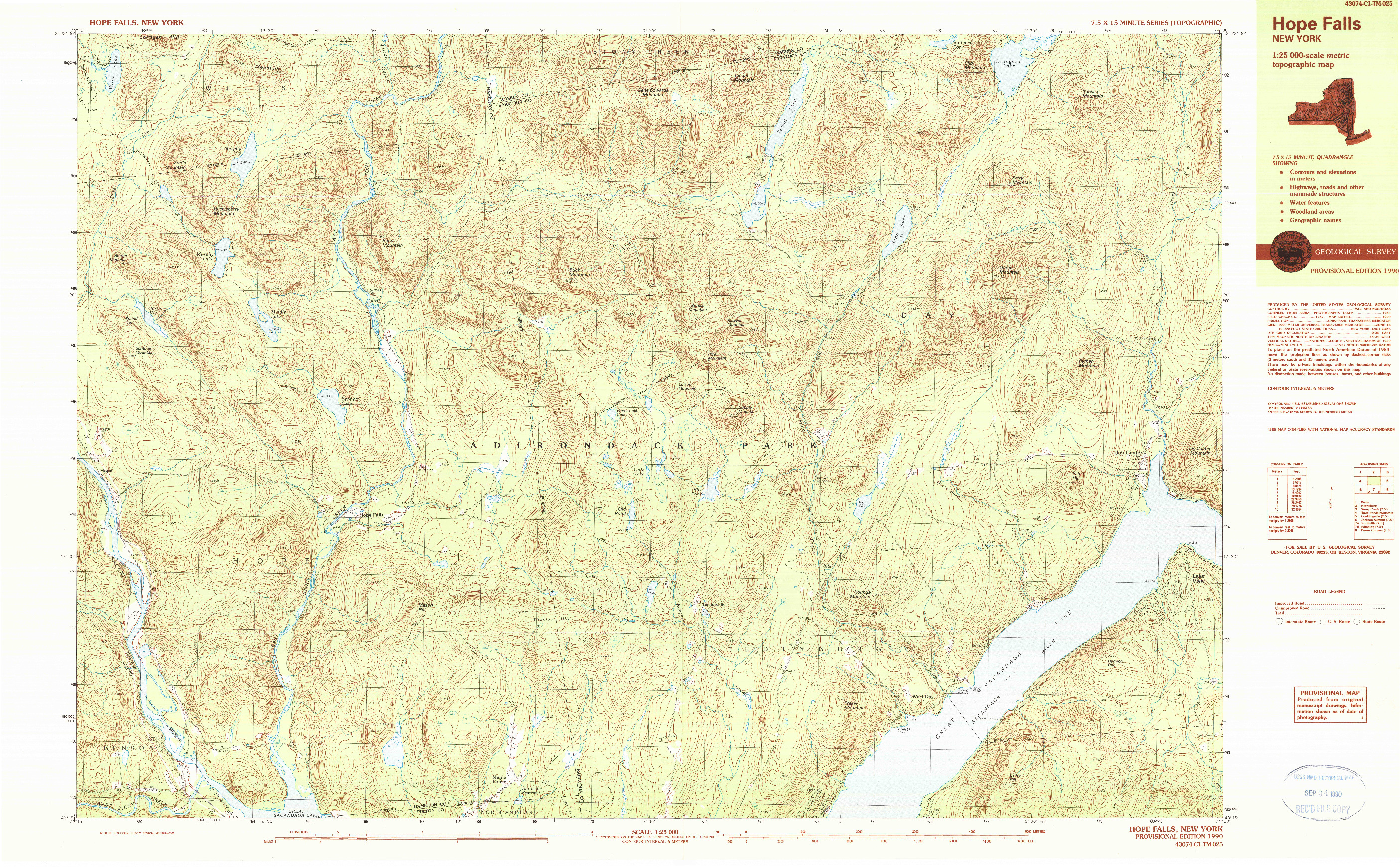 USGS 1:25000-SCALE QUADRANGLE FOR HOPE FALLS, NY 1990