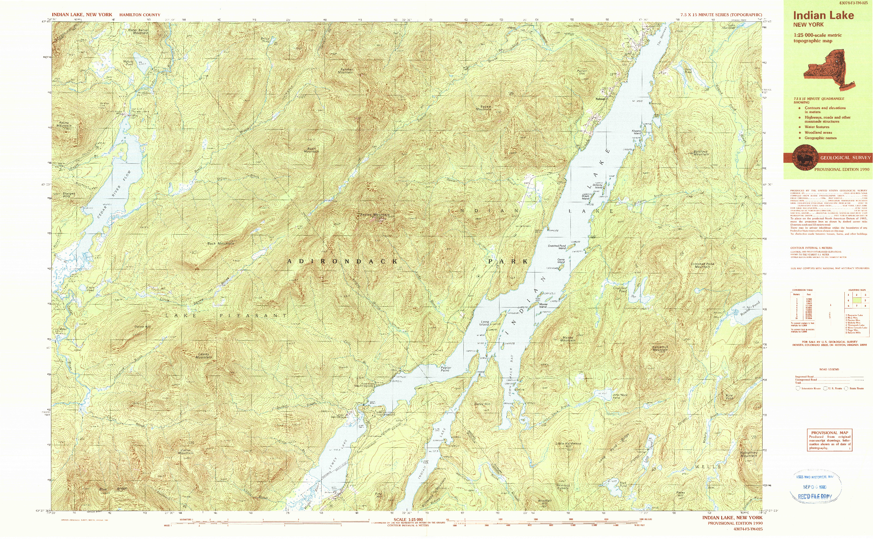 USGS 1:25000-SCALE QUADRANGLE FOR INDIAN LAKE, NY 1990