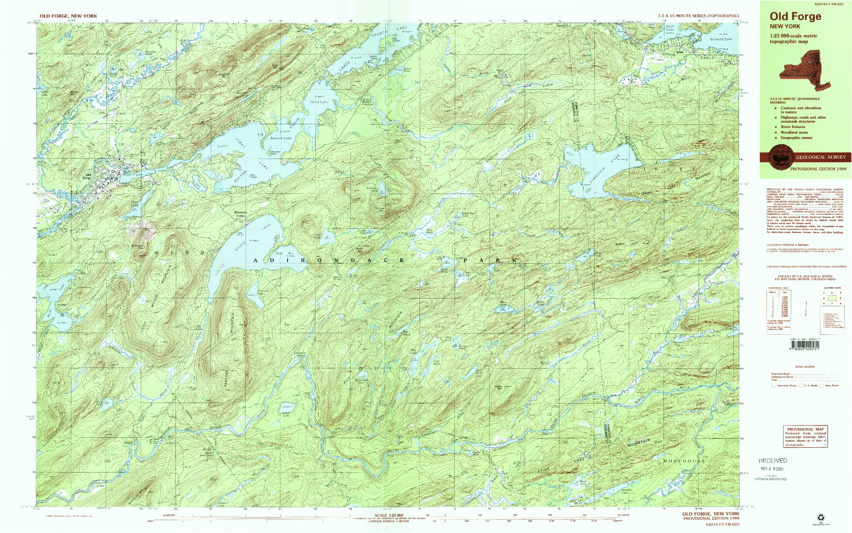 USGS 1:25000-SCALE QUADRANGLE FOR OLD FORGE, NY 1989