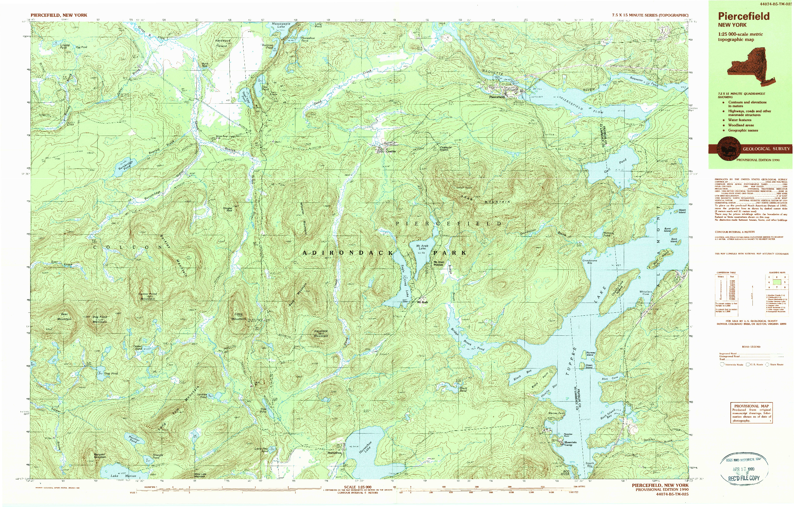 USGS 1:25000-SCALE QUADRANGLE FOR PIERCEFIELD, NY 1990