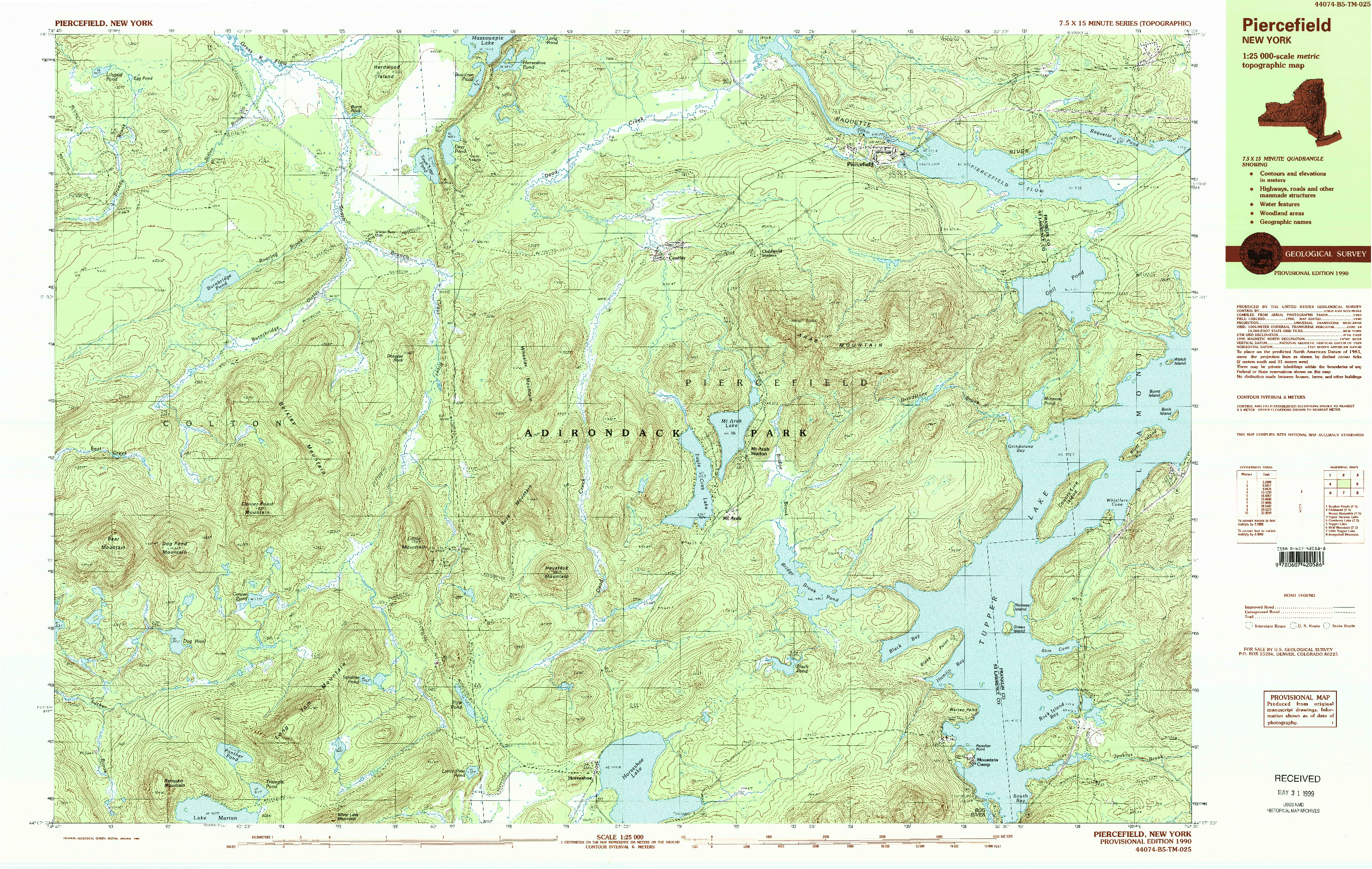 USGS 1:25000-SCALE QUADRANGLE FOR PIERCEFIELD, NY 1990