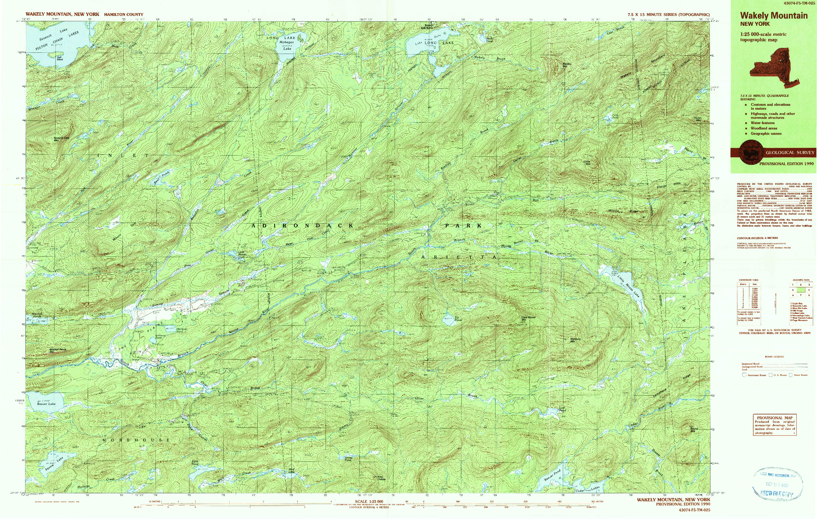 USGS 1:25000-SCALE QUADRANGLE FOR WAKELY MOUNTAIN, NY 1990