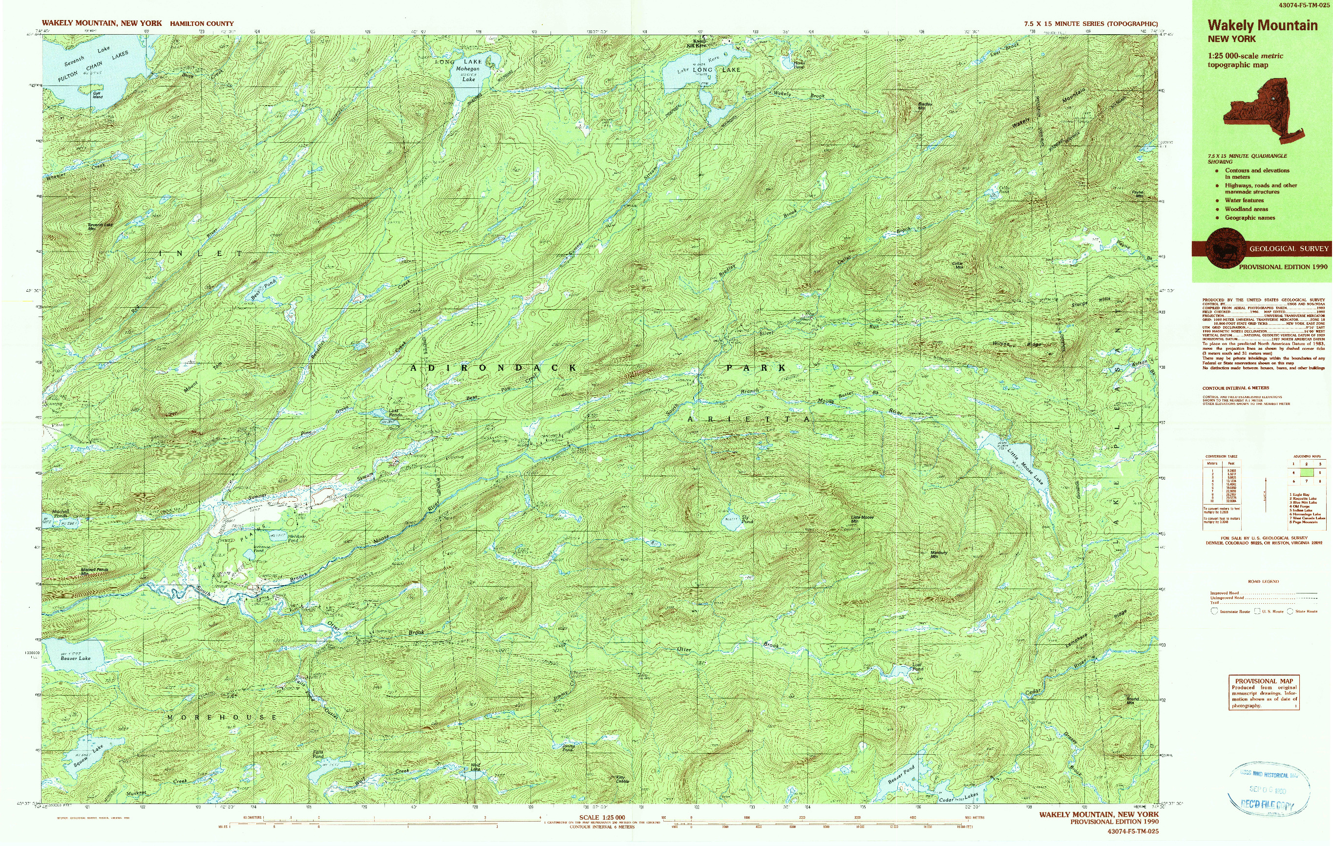 USGS 1:25000-SCALE QUADRANGLE FOR WAKELY MOUNTAIN, NY 1990
