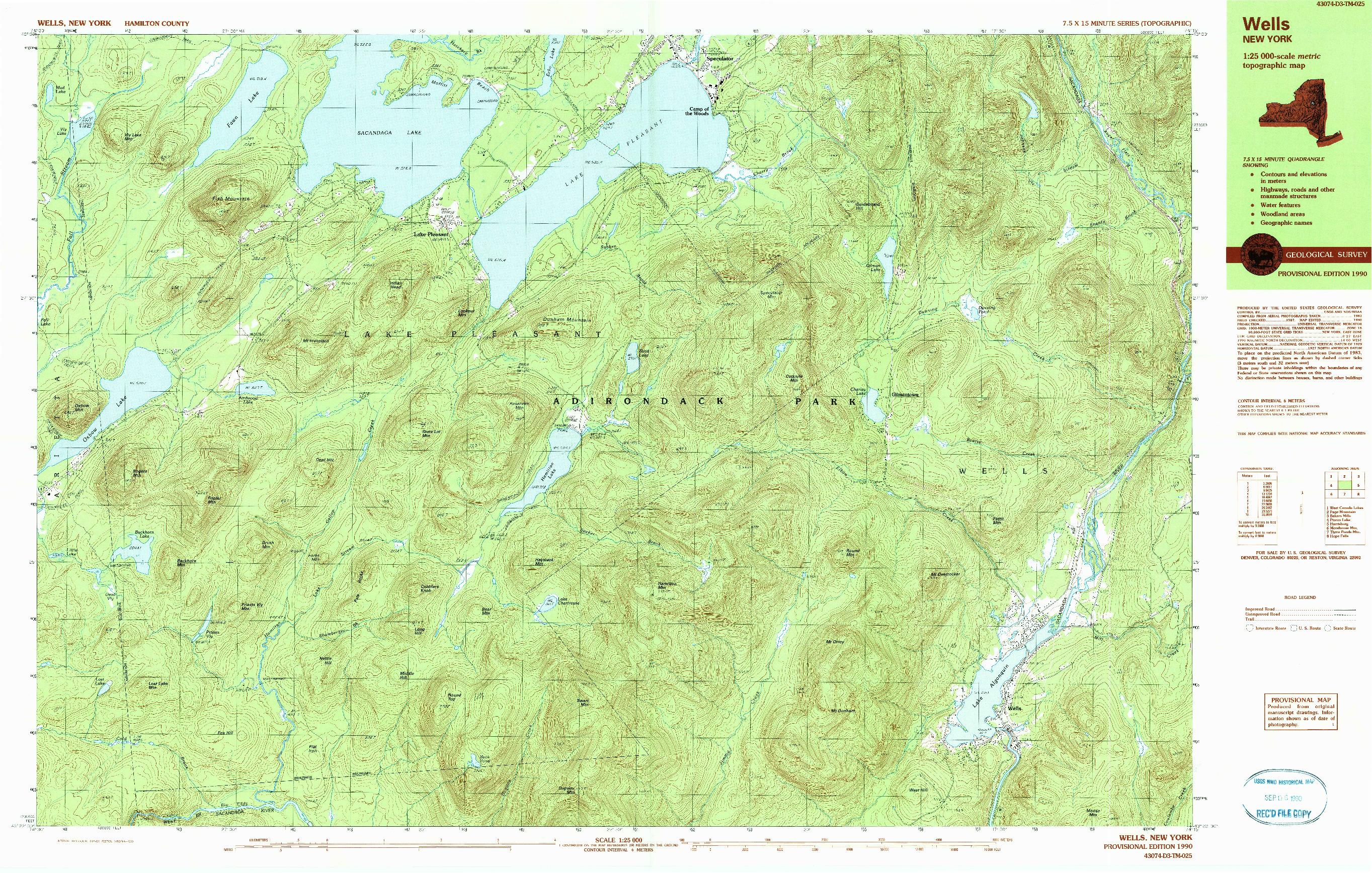 USGS 1:25000-SCALE QUADRANGLE FOR WELLS, NY 1990