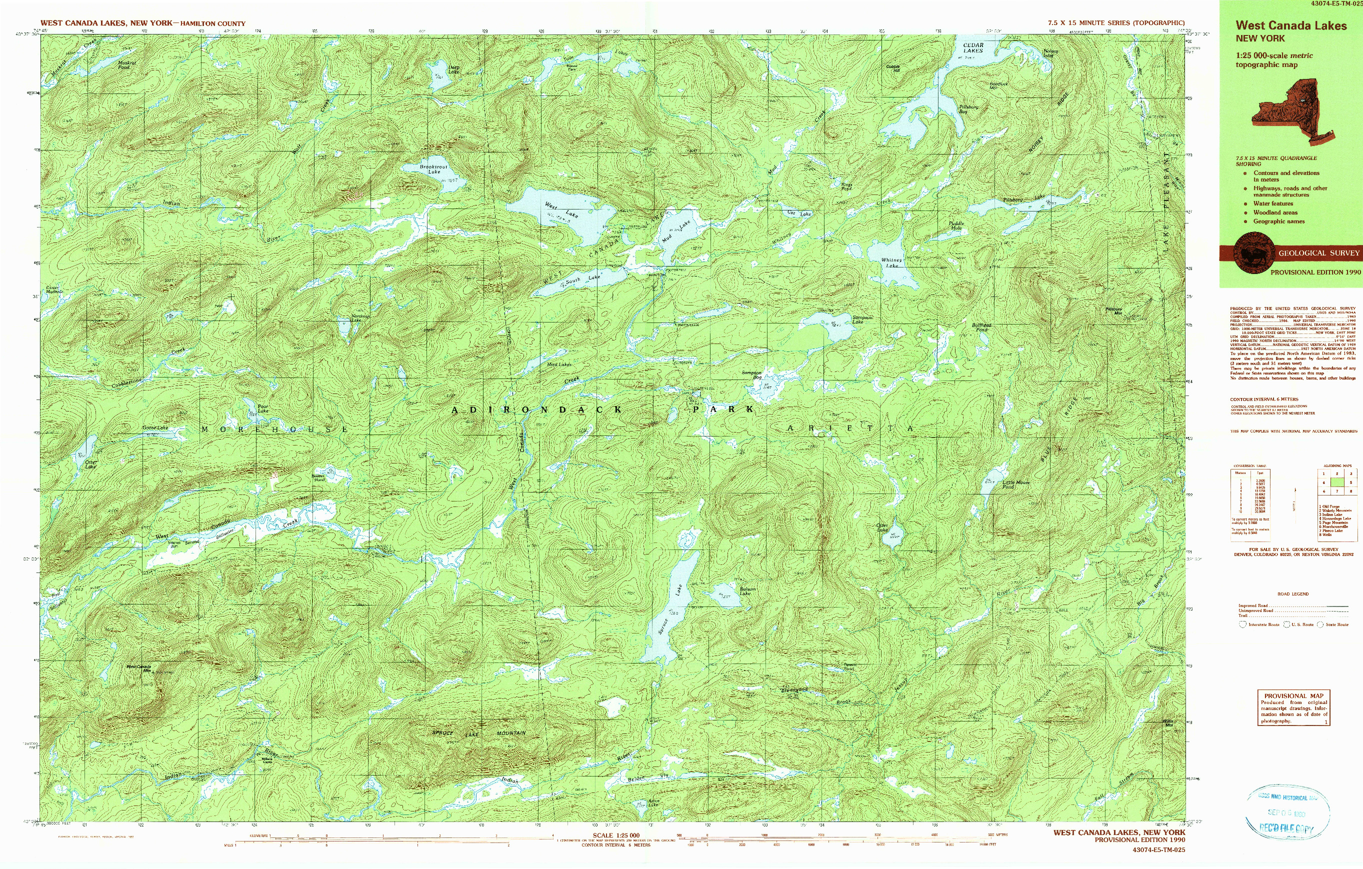 USGS 1:25000-SCALE QUADRANGLE FOR WEST CANADA LAKES, NY 1990