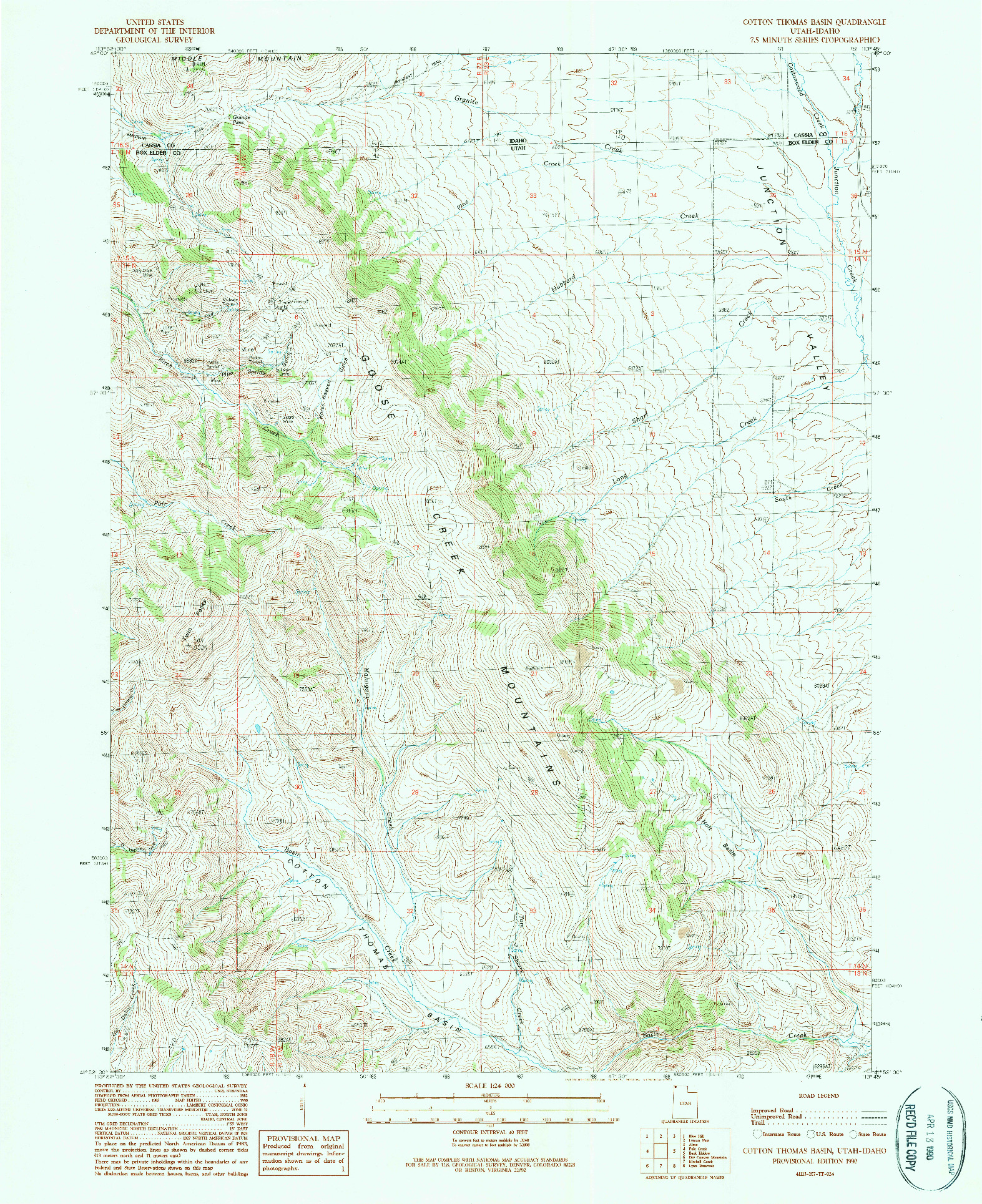 USGS 1:24000-SCALE QUADRANGLE FOR COTTON THOMAS BASIN, UT 1990