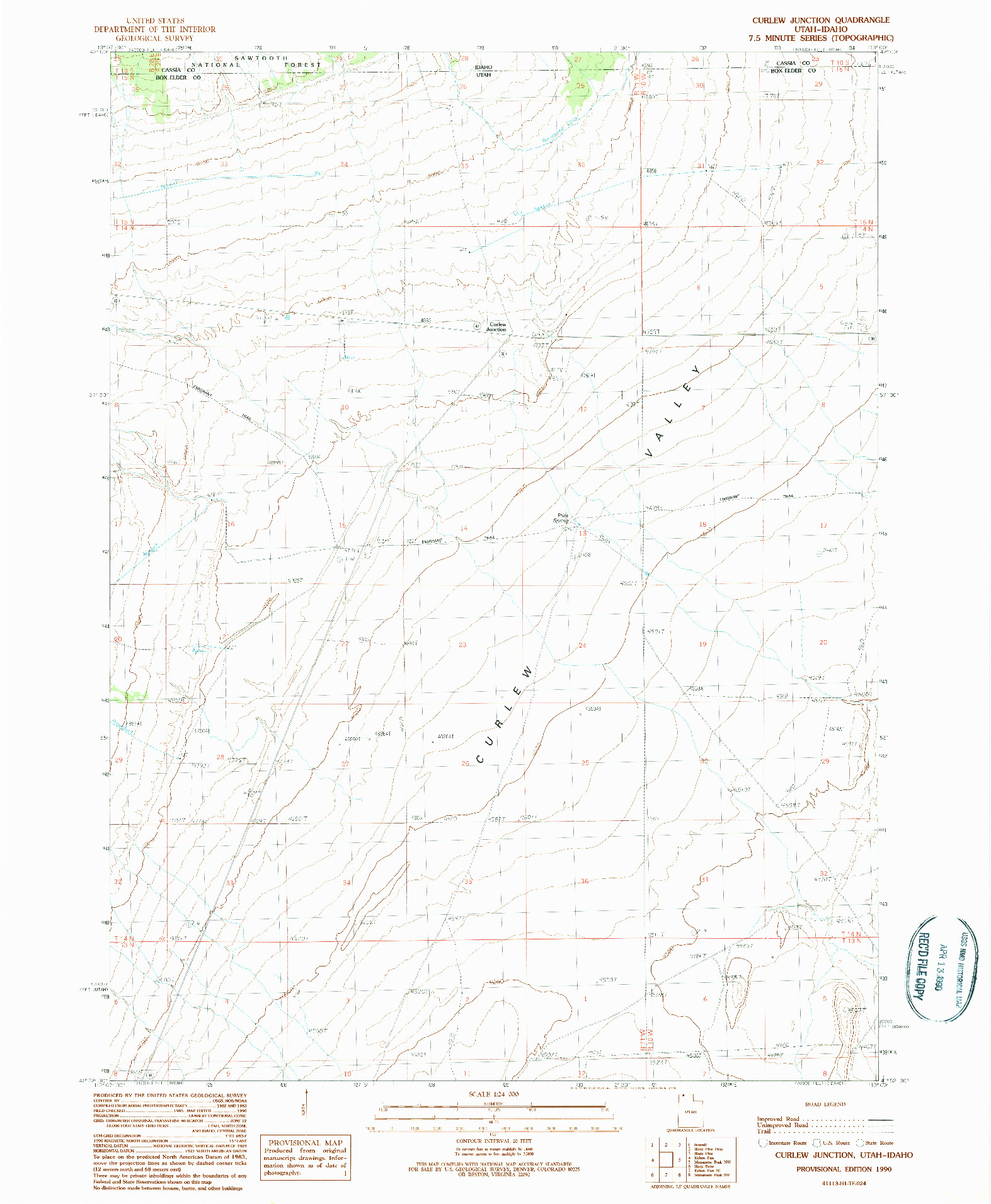 USGS 1:24000-SCALE QUADRANGLE FOR CURLEW JUNCTION, UT 1990