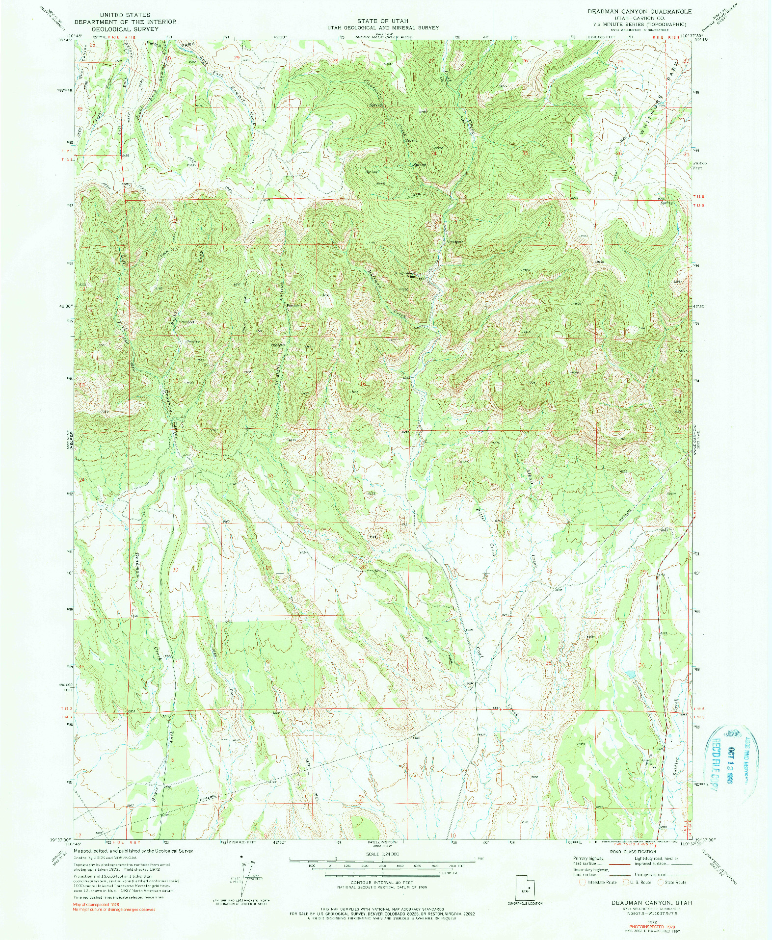 USGS 1:24000-SCALE QUADRANGLE FOR DEADMAN CANYON, UT 1972
