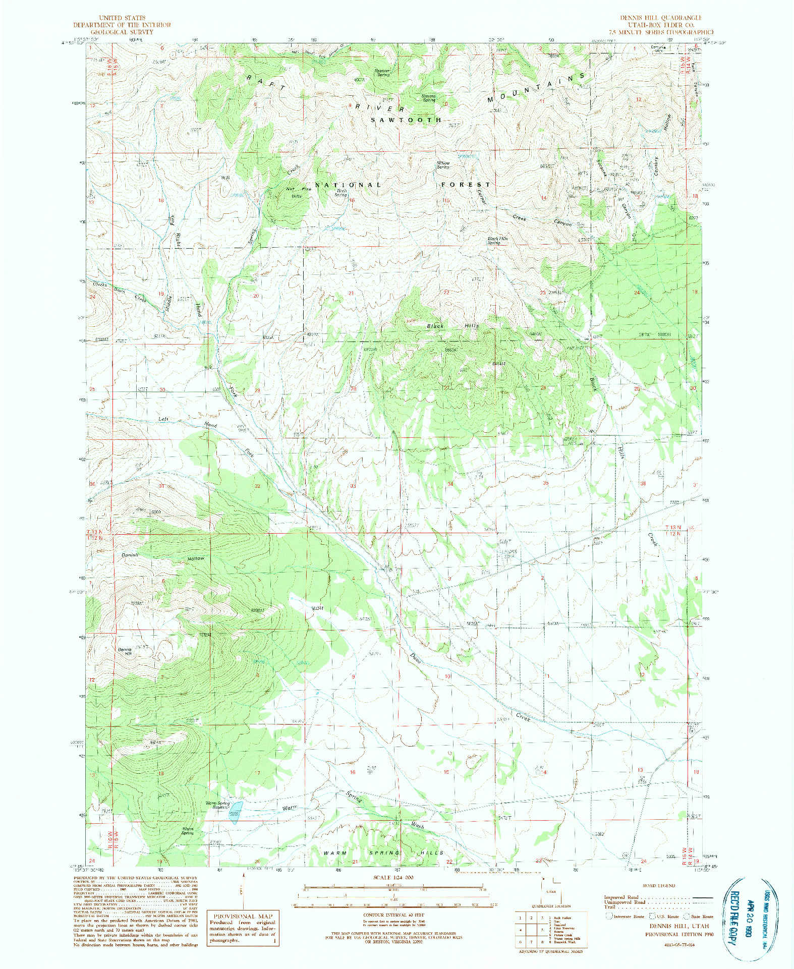 USGS 1:24000-SCALE QUADRANGLE FOR DENNIS HILL, UT 1990