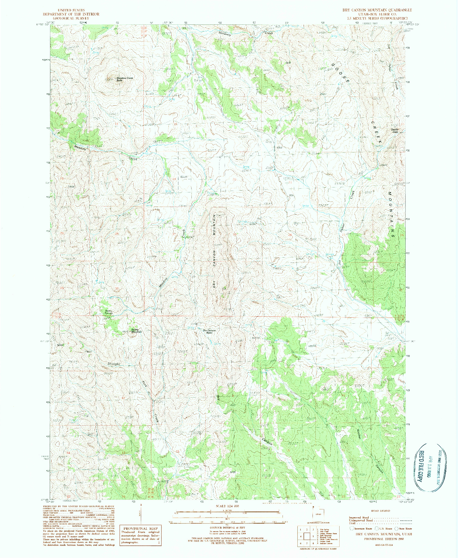 USGS 1:24000-SCALE QUADRANGLE FOR DRY CANYON MOUNTAIN, UT 1990