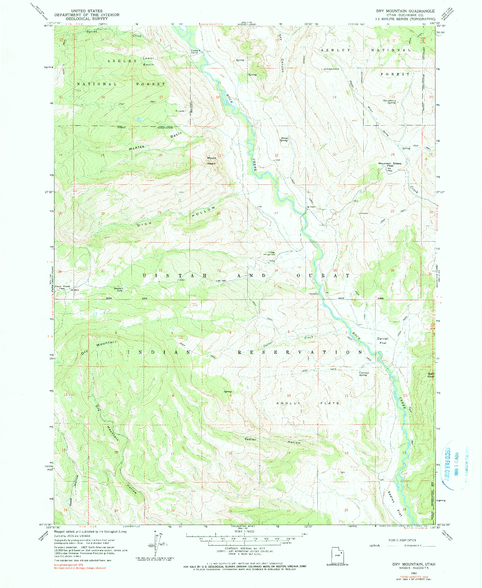 USGS 1:24000-SCALE QUADRANGLE FOR DRY MOUNTAIN, UT 1962
