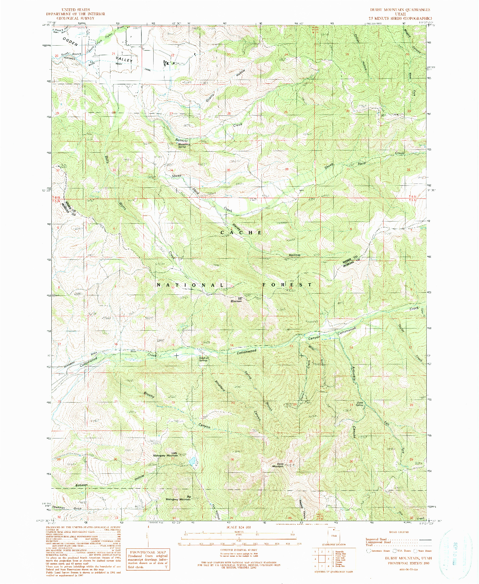 USGS 1:24000-SCALE QUADRANGLE FOR DURST MOUNTAIN, UT 1990