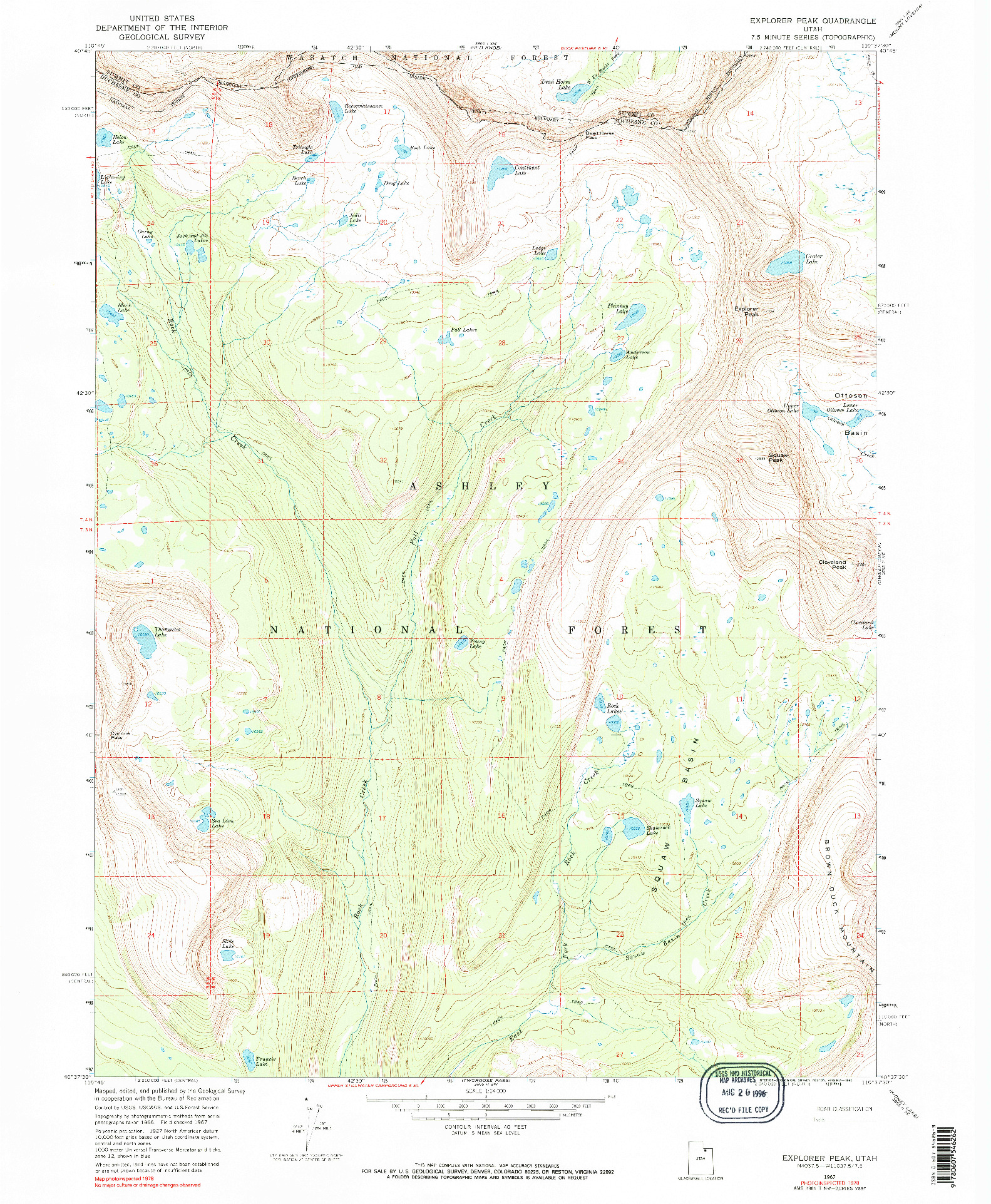 USGS 1:24000-SCALE QUADRANGLE FOR EXPLORER PEAK, UT 1967