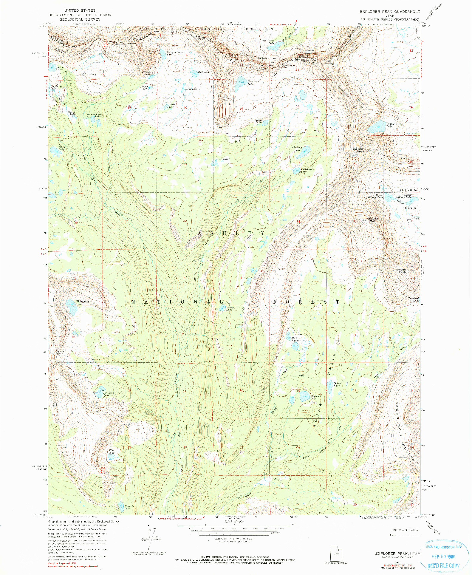 USGS 1:24000-SCALE QUADRANGLE FOR EXPLORER PEAK, UT 1967