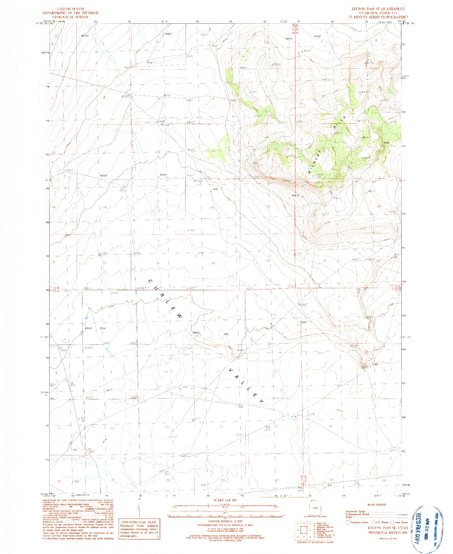 USGS 1:24000-SCALE QUADRANGLE FOR KELTON PASS SE, UT 1990