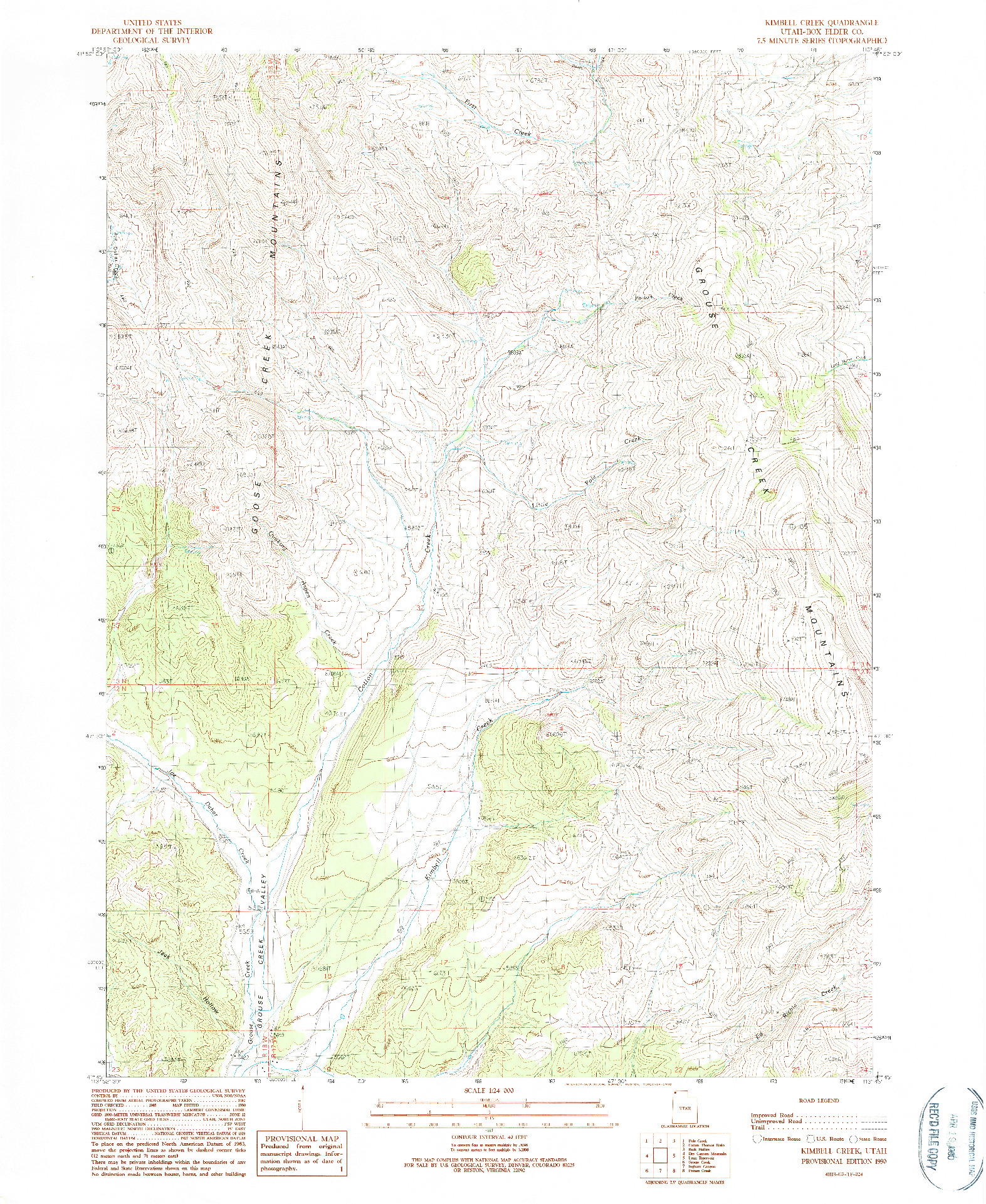 USGS 1:24000-SCALE QUADRANGLE FOR KIMBELL CREEK, UT 1990