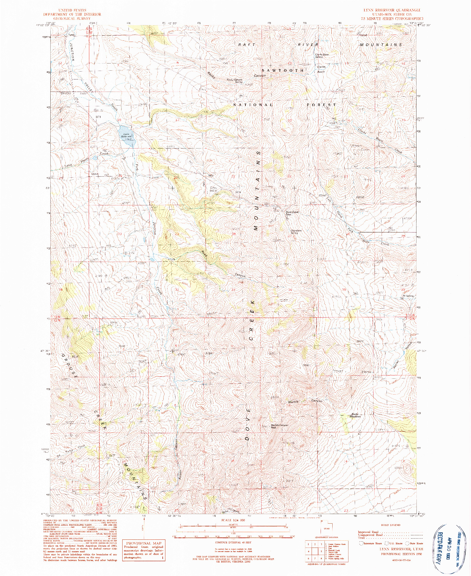 USGS 1:24000-SCALE QUADRANGLE FOR LYNN RESERVOIR, UT 1990