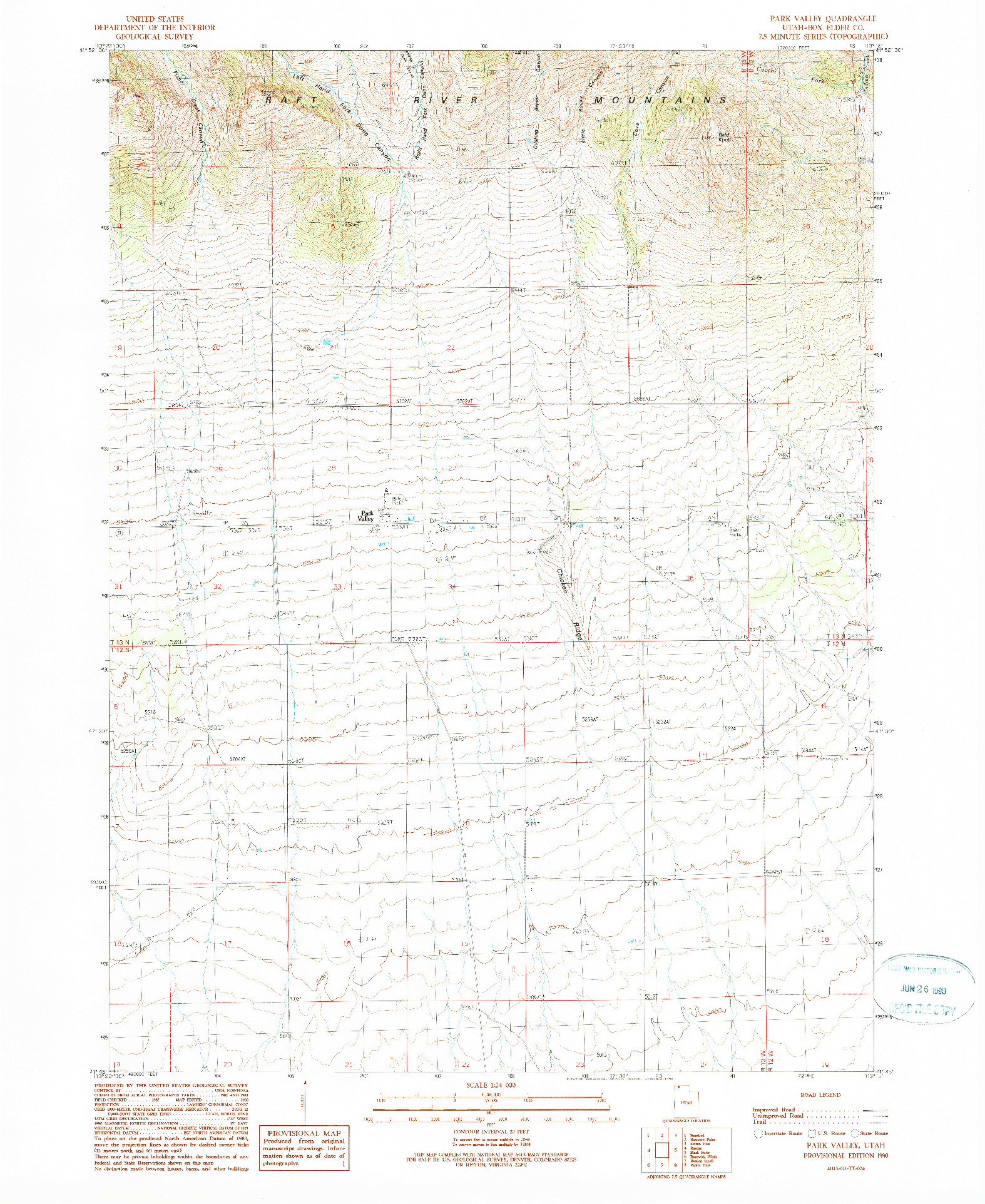 USGS 1:24000-SCALE QUADRANGLE FOR PARK VALLEY, UT 1990