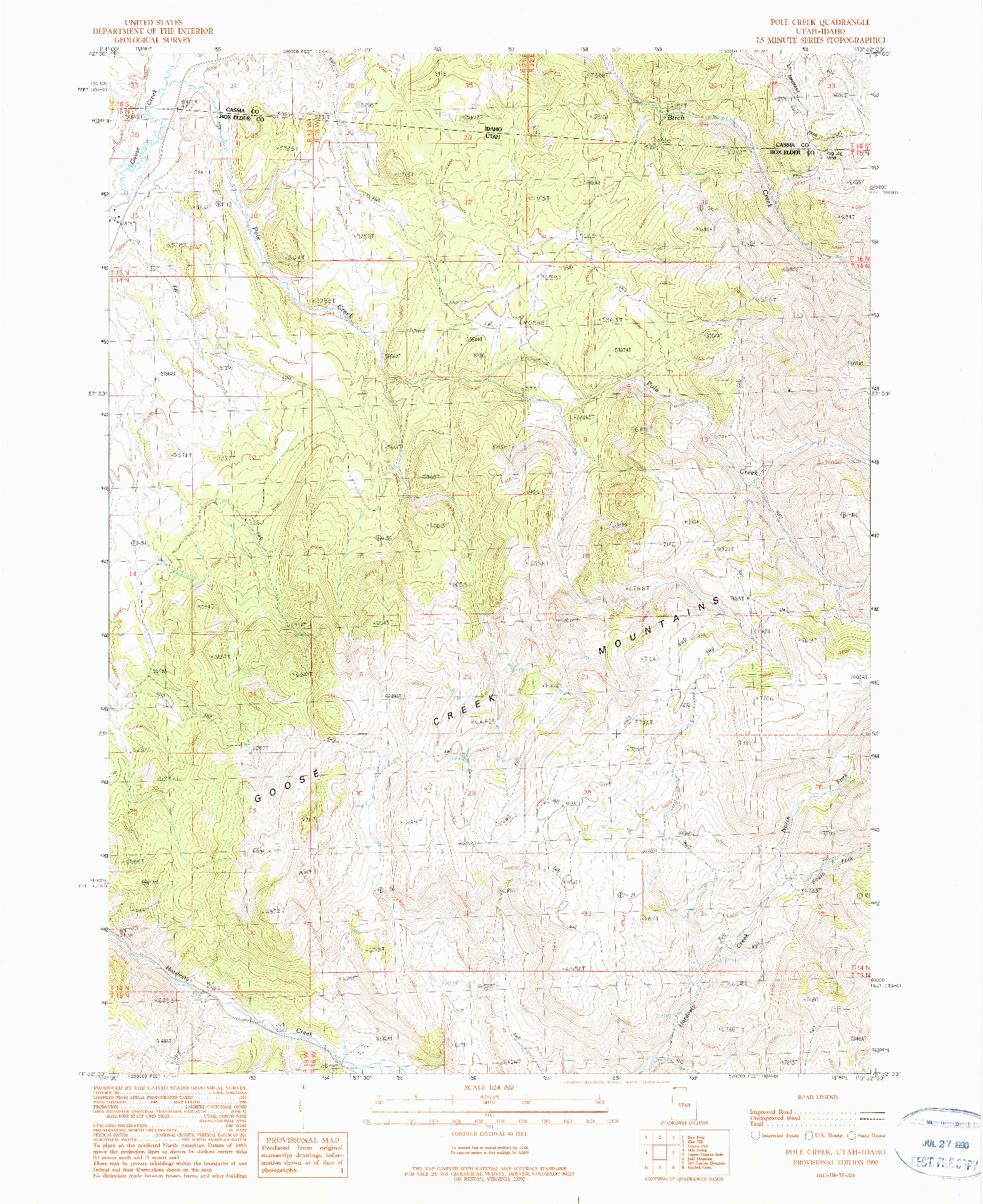 USGS 1:24000-SCALE QUADRANGLE FOR POLE CREEK, UT 1990