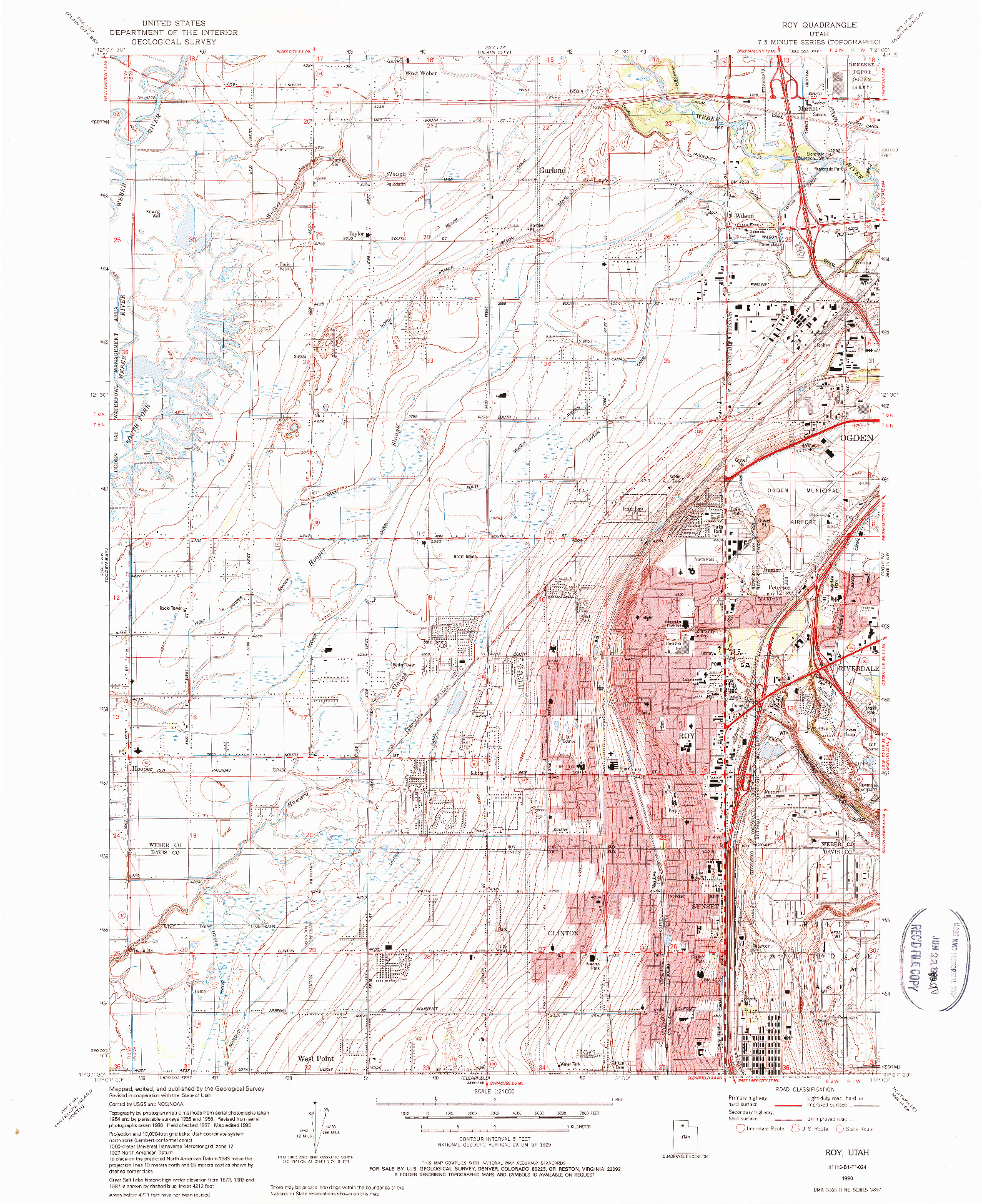 USGS 1:24000-SCALE QUADRANGLE FOR ROY, UT 1990