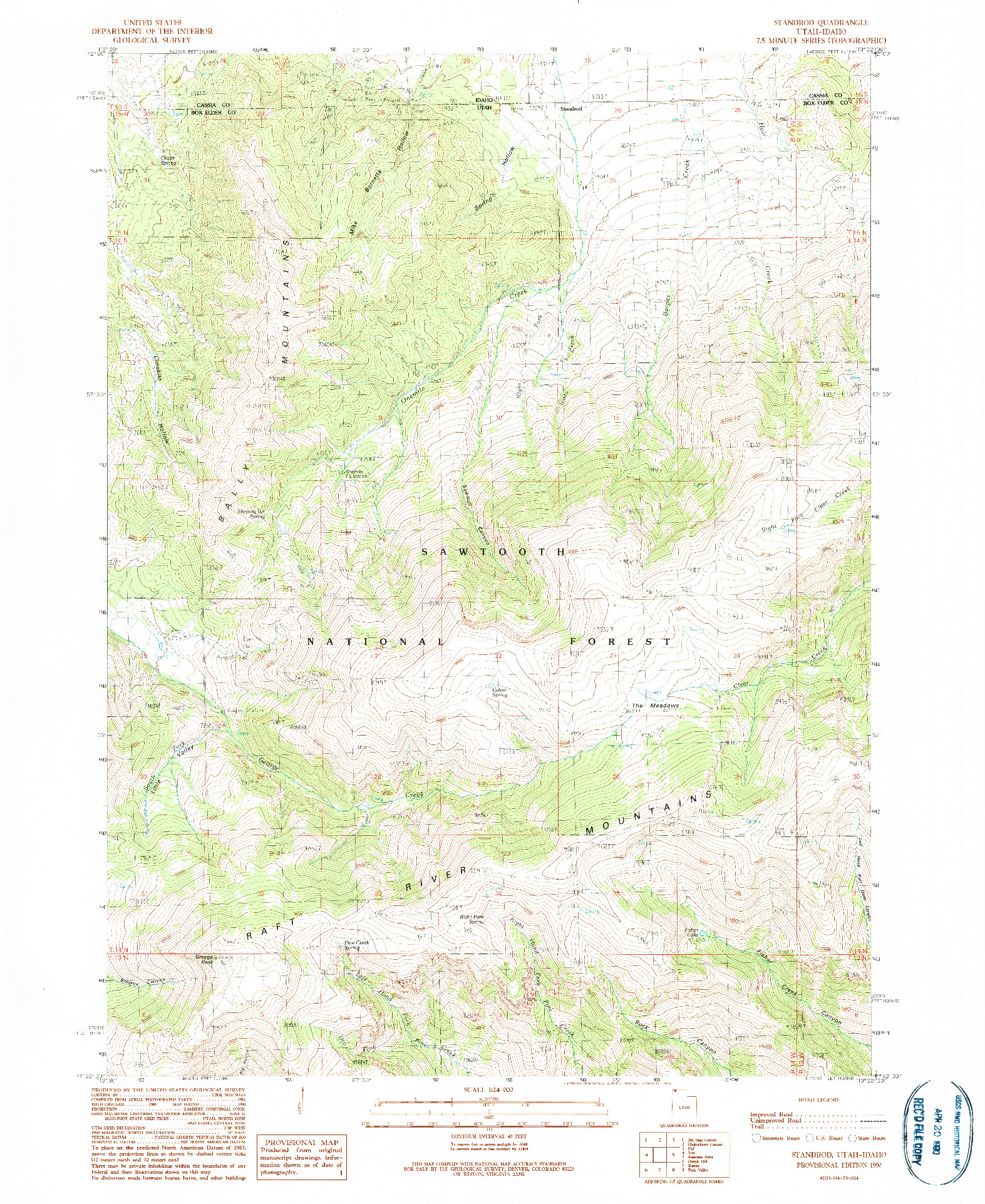 USGS 1:24000-SCALE QUADRANGLE FOR STANDROD, UT 1990