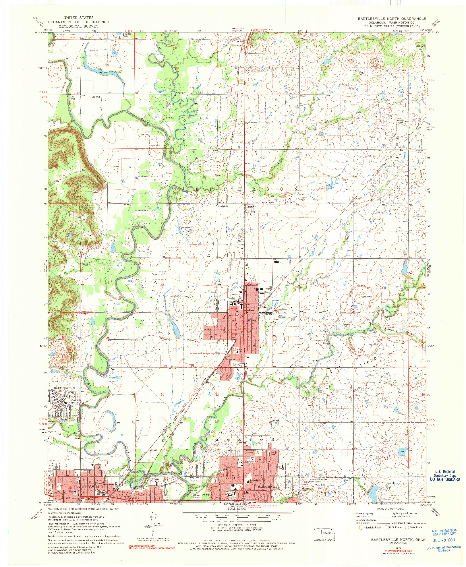 USGS 1:24000-SCALE QUADRANGLE FOR BARTLESVILLE NORTH, OK 1971