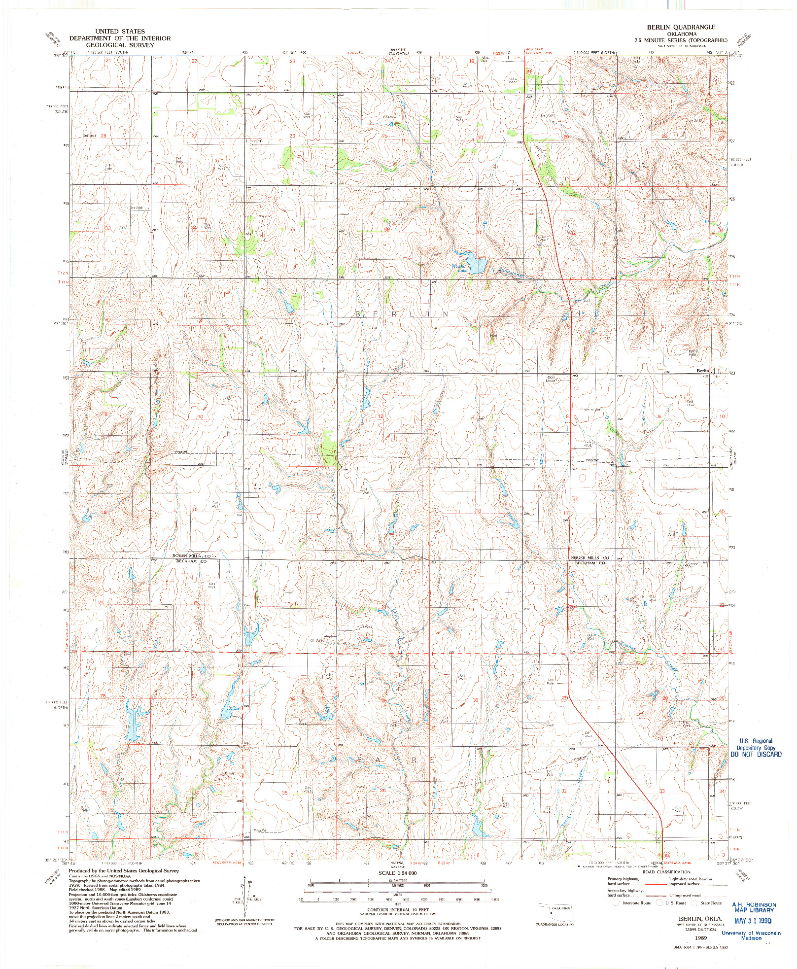 USGS 1:24000-SCALE QUADRANGLE FOR BERLIN, OK 1989