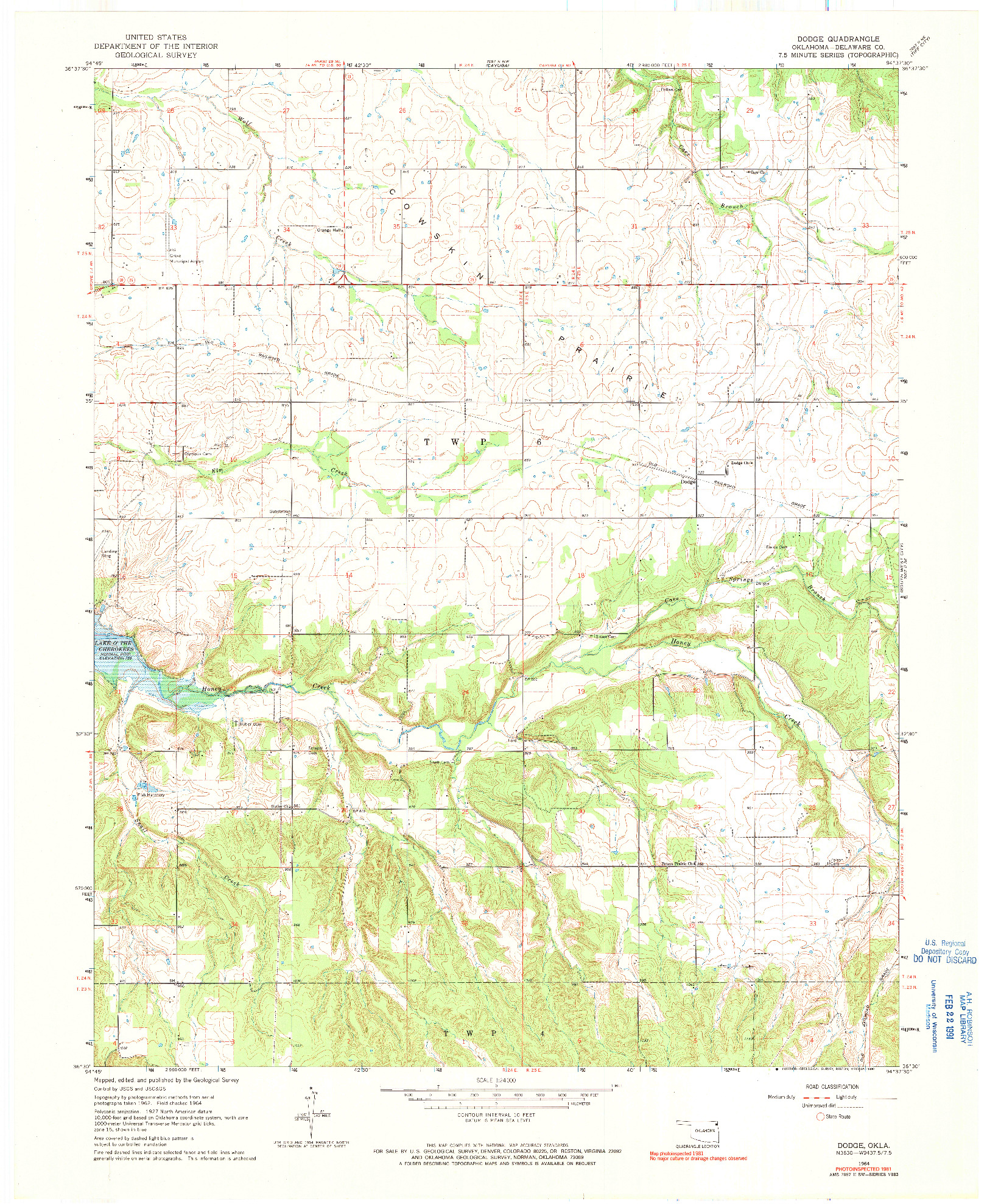 USGS 1:24000-SCALE QUADRANGLE FOR DODGE, OK 1964